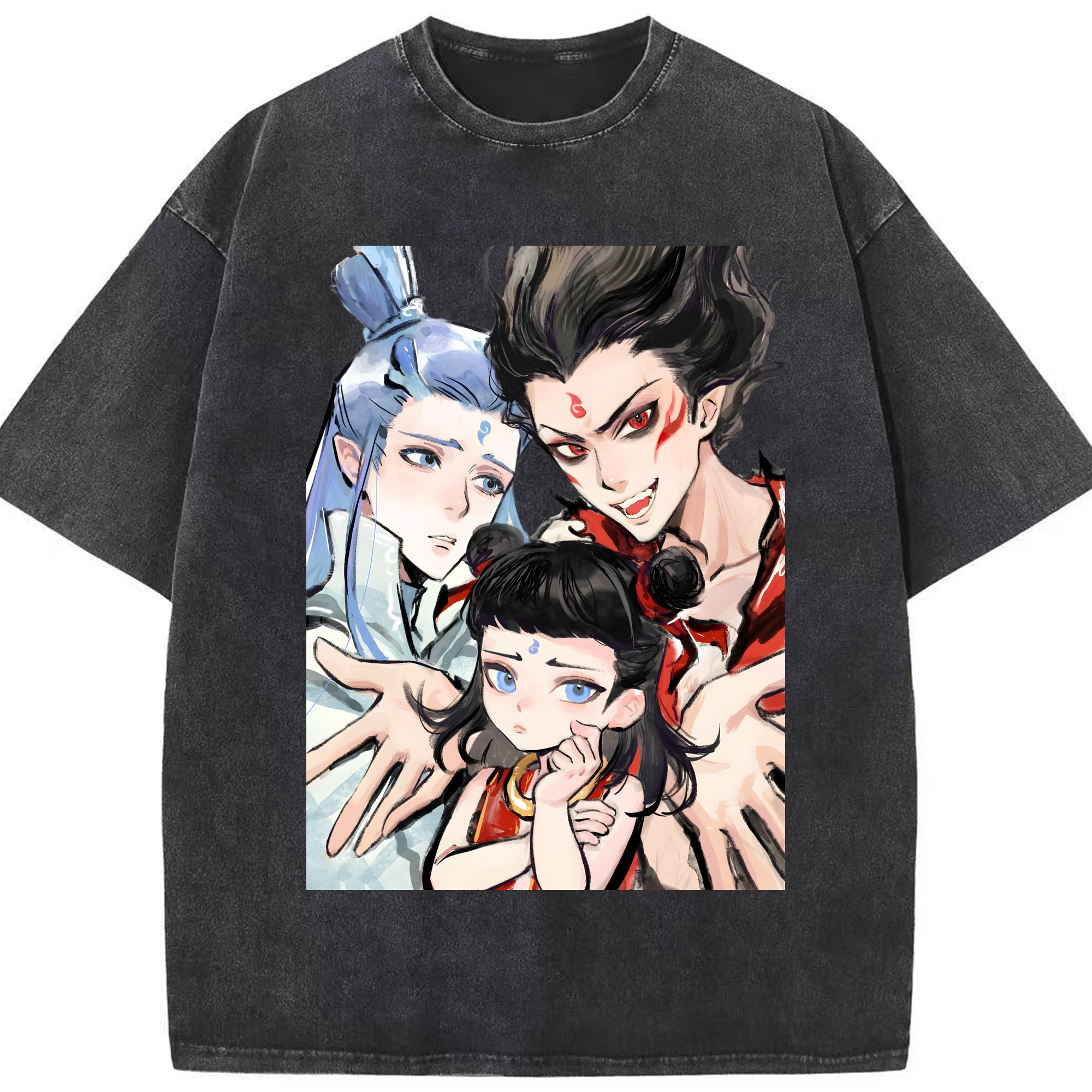 （画像用） Ne Zha 2 ナタ 魔童の大暴れ 綿100% ヴィンテージ風 半袖Tシャツ（フロントプリント）