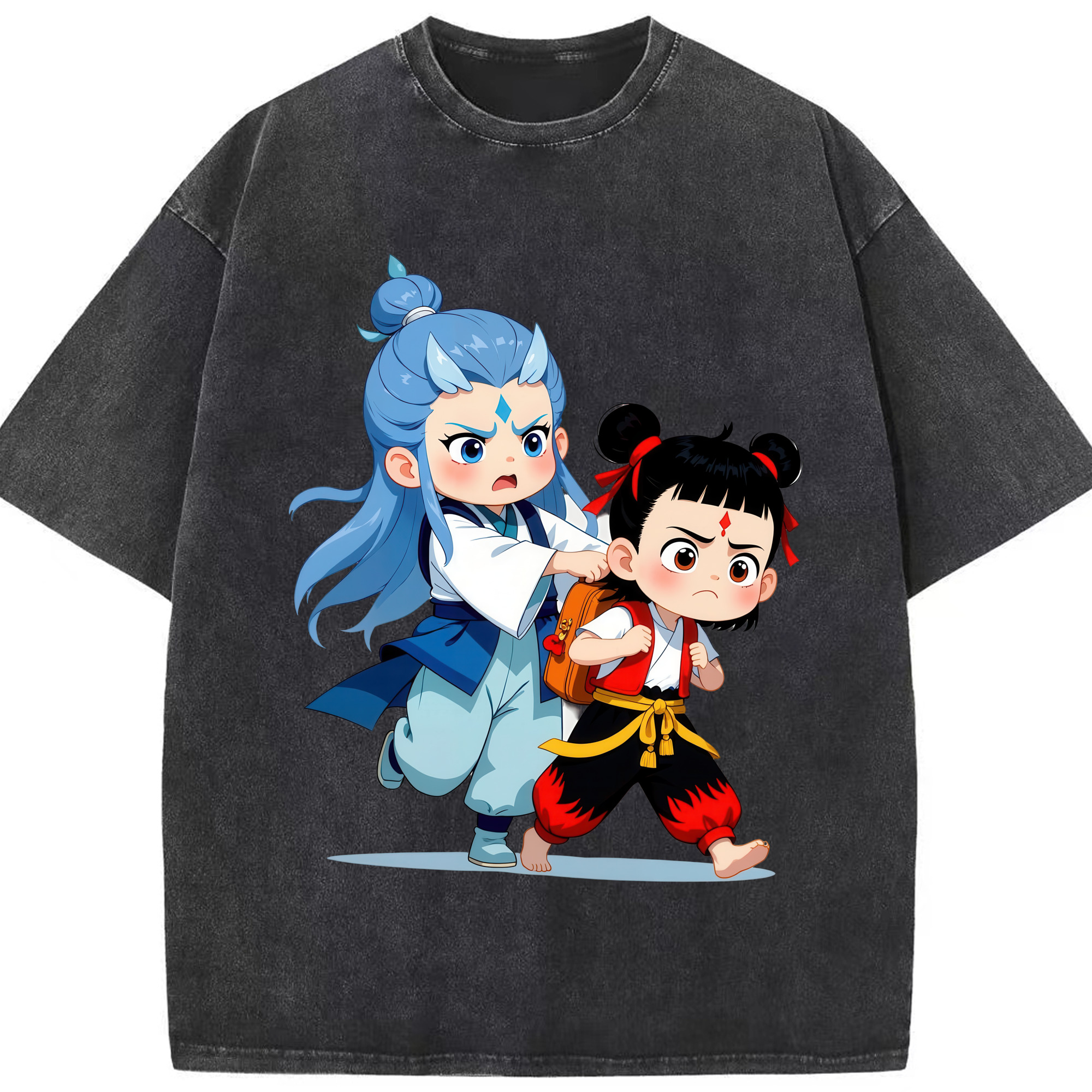 （画像用） Ne Zha 2 ナタ 魔童の大暴れ 綿100% ヴィンテージ風 半袖Tシャツ（フロントプリント）