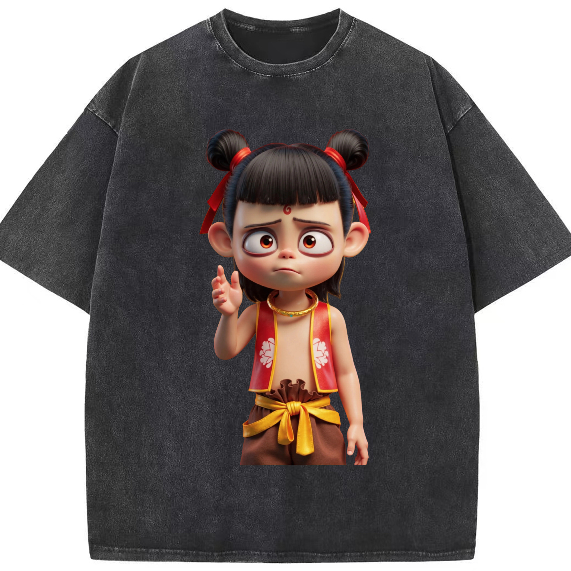 （画像用） Ne Zha 2 ナタ 魔童の大暴れ 綿100% ヴィンテージ風 半袖Tシャツ（フロントプリント）
