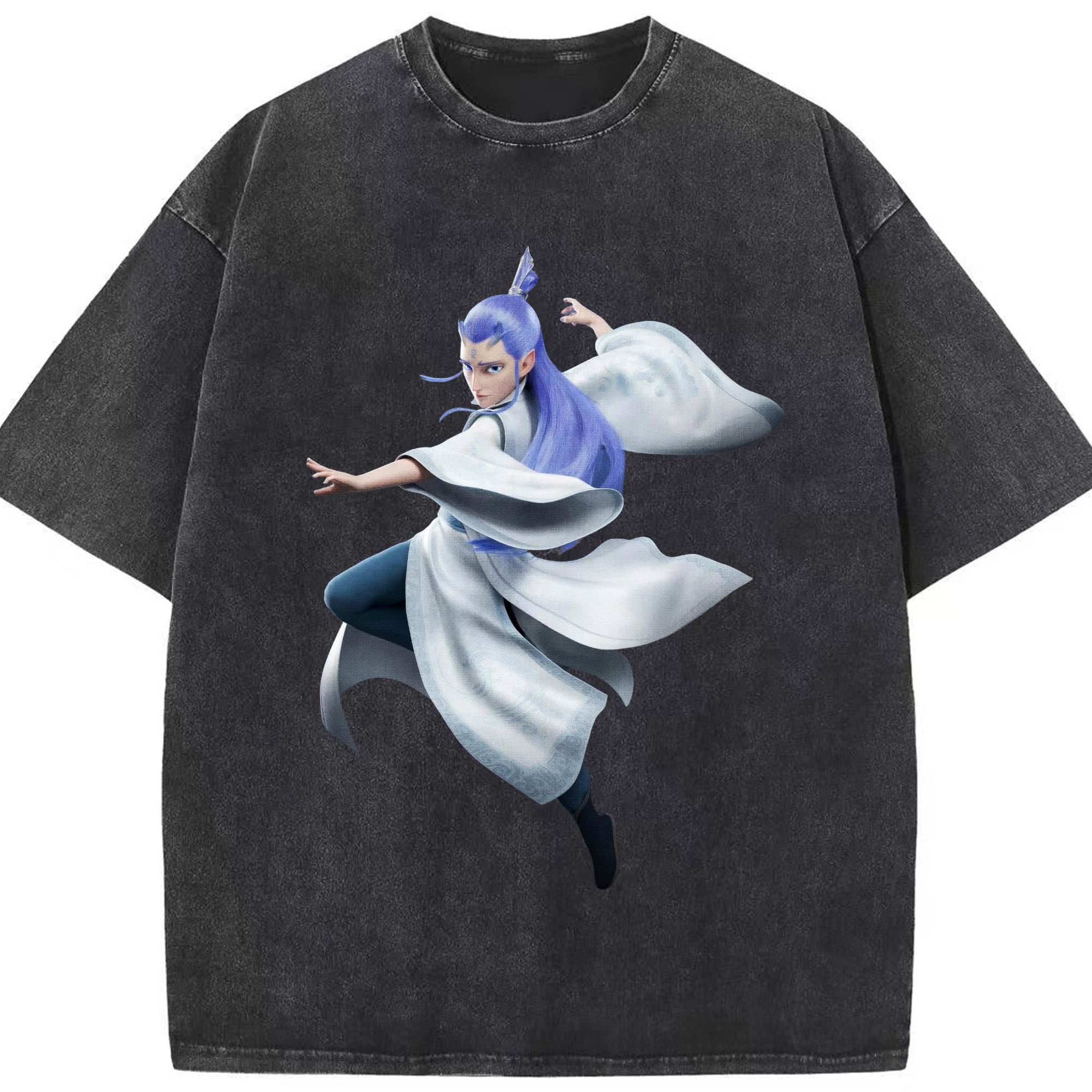 （画像用） Ne Zha 2 ナタ 魔童の大暴れ 綿100% ヴィンテージ風 半袖Tシャツ（フロントプリント）