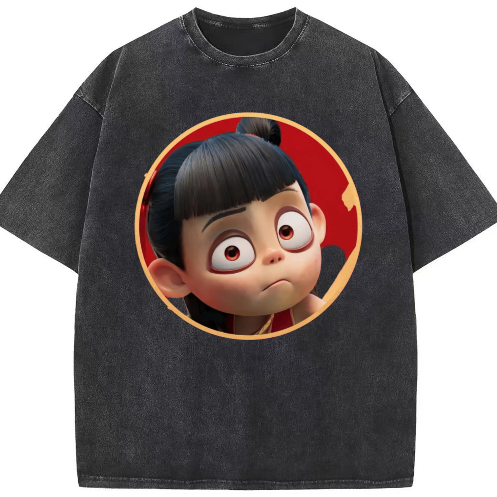 （画像用） Ne Zha 2 ナタ 魔童の大暴れ 綿100% ヴィンテージ風 半袖Tシャツ（フロントプリント）