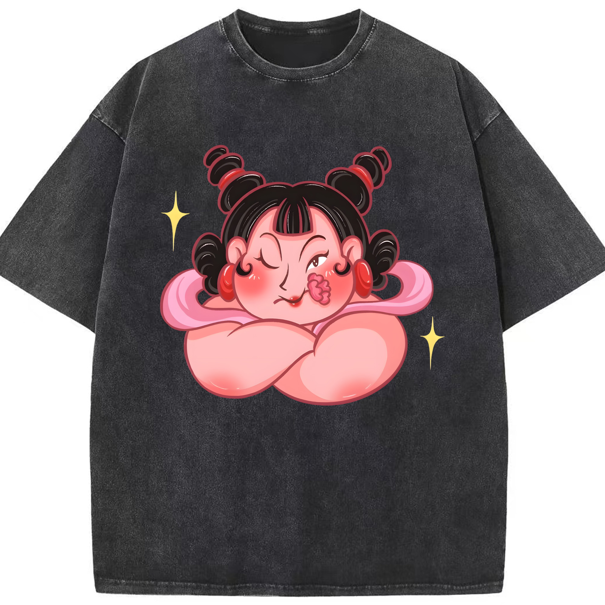 （画像用） Ne Zha 2 ナタ 魔童の大暴れ 綿100% ヴィンテージ風 半袖Tシャツ（フロントプリント）