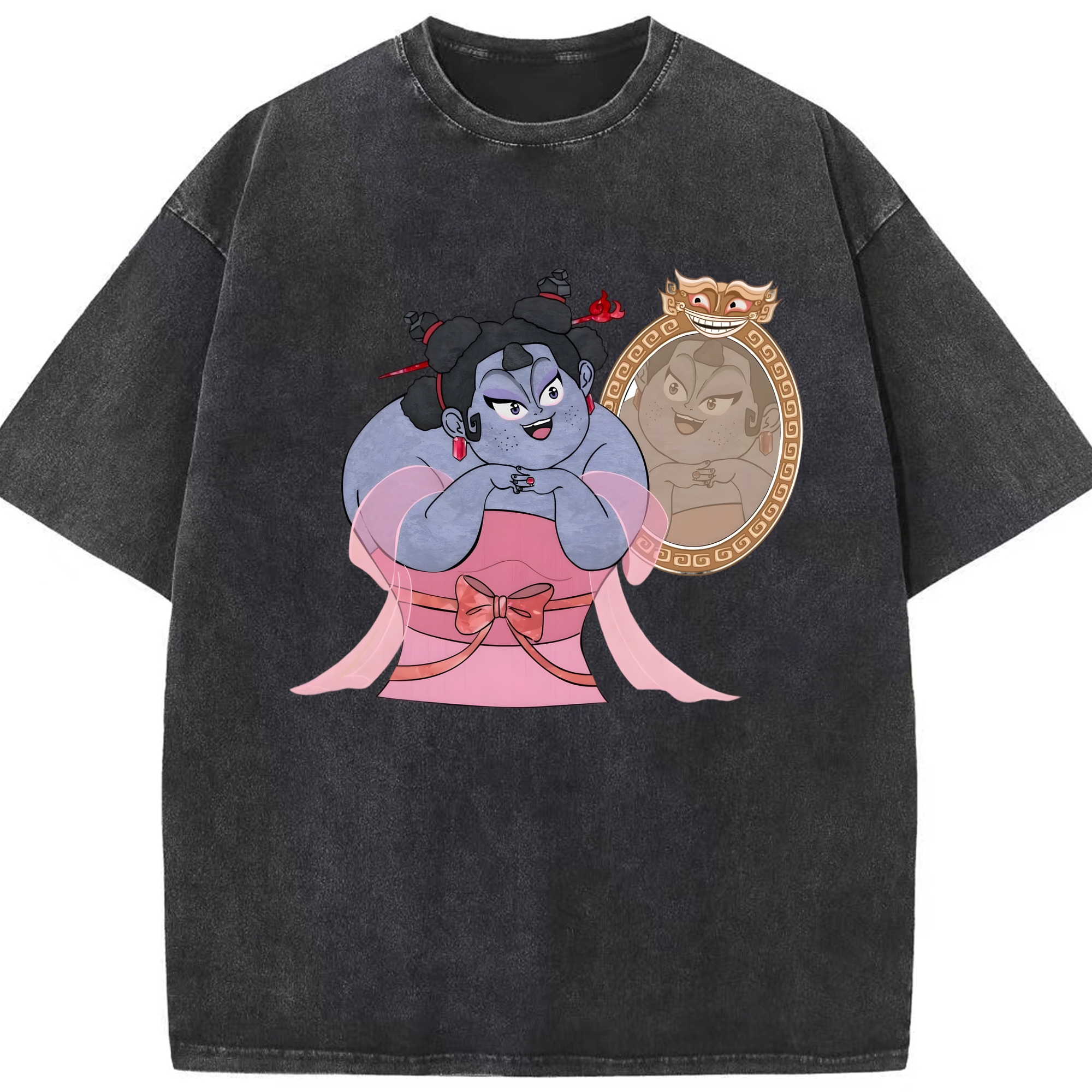 （画像用） Ne Zha 2 ナタ 魔童の大暴れ 綿100% ヴィンテージ風 半袖Tシャツ（フロントプリント）
