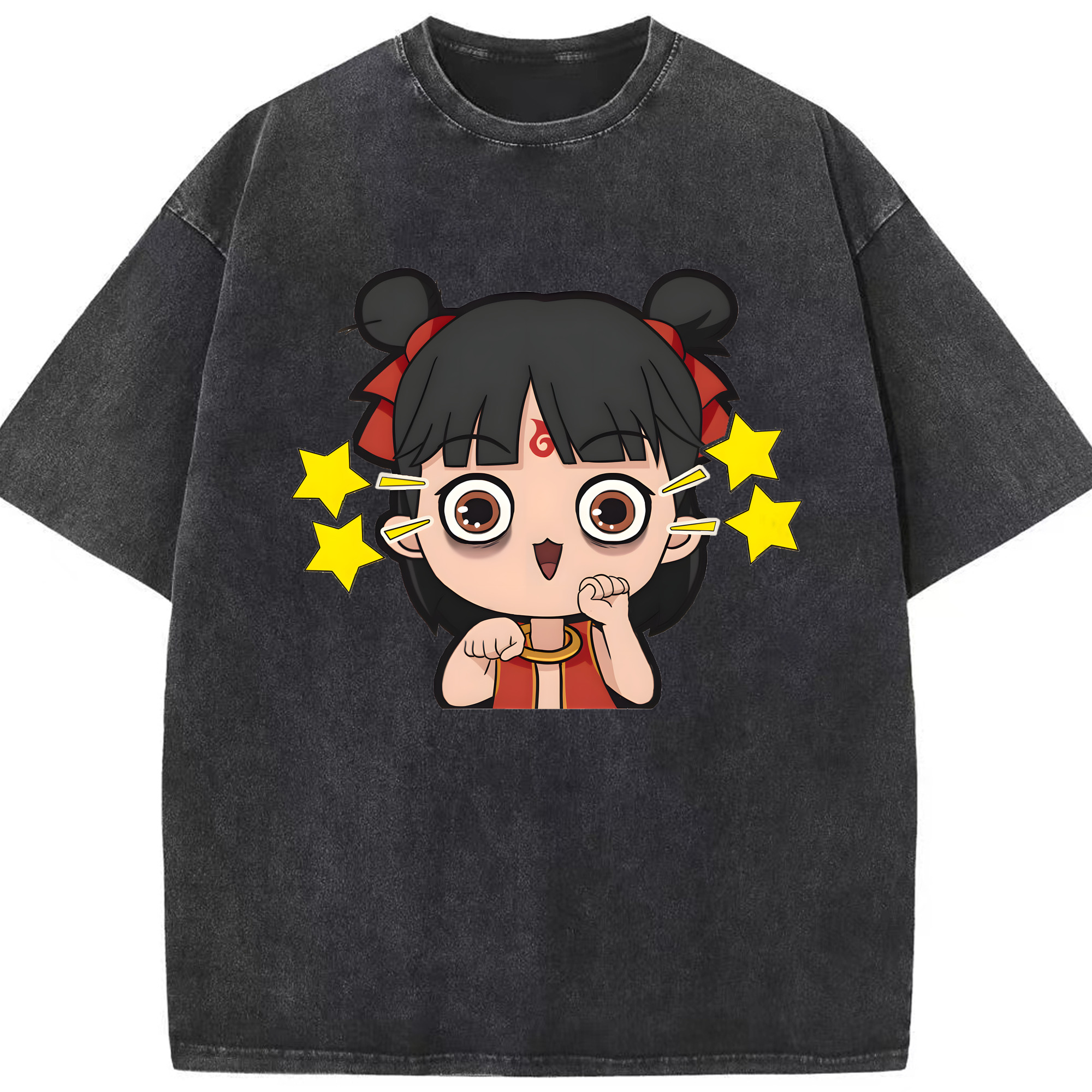 （画像用） Ne Zha 2 ナタ 魔童の大暴れ 綿100% ヴィンテージ風 半袖Tシャツ（フロントプリント）