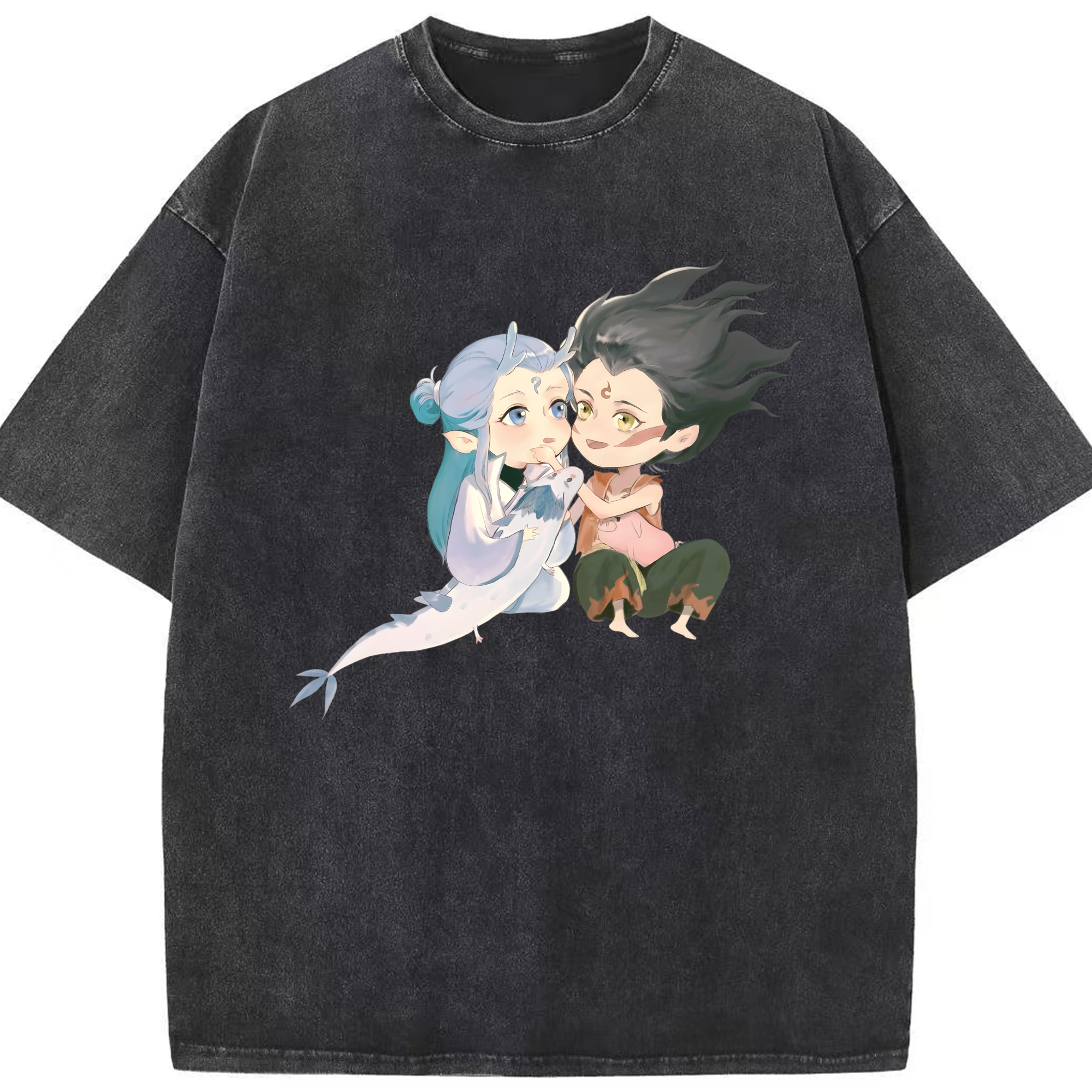 （画像用） Ne Zha 2 ナタ 魔童の大暴れ 綿100% ヴィンテージ風 半袖Tシャツ（フロントプリント）