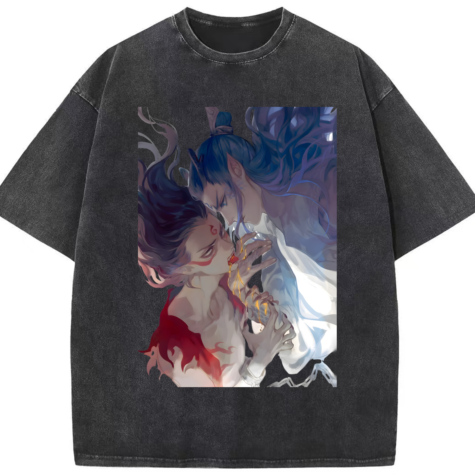 （画像用） Ne Zha 2 ナタ 魔童の大暴れ 綿100% ヴィンテージ風 半袖Tシャツ（フロントプリント）
