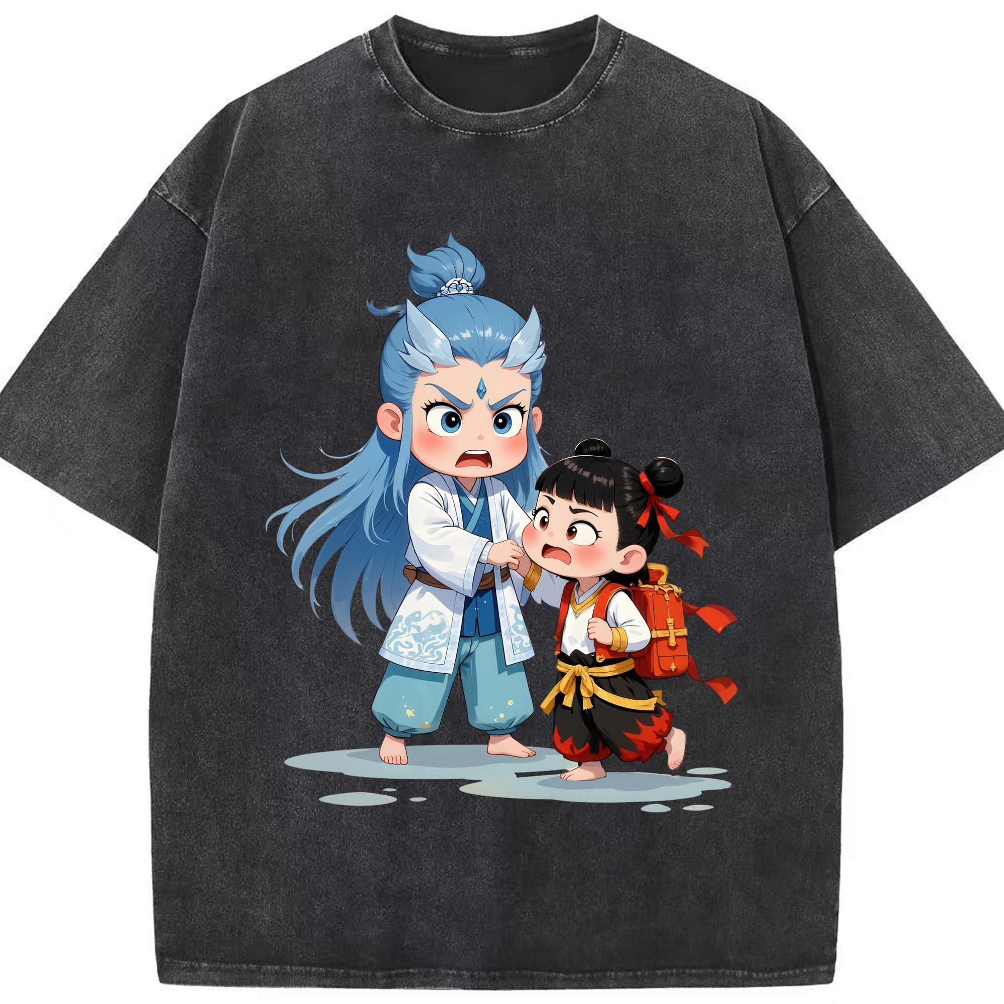 （画像用） Ne Zha 2 ナタ 魔童の大暴れ 綿100% ヴィンテージ風 半袖Tシャツ（フロントプリント）