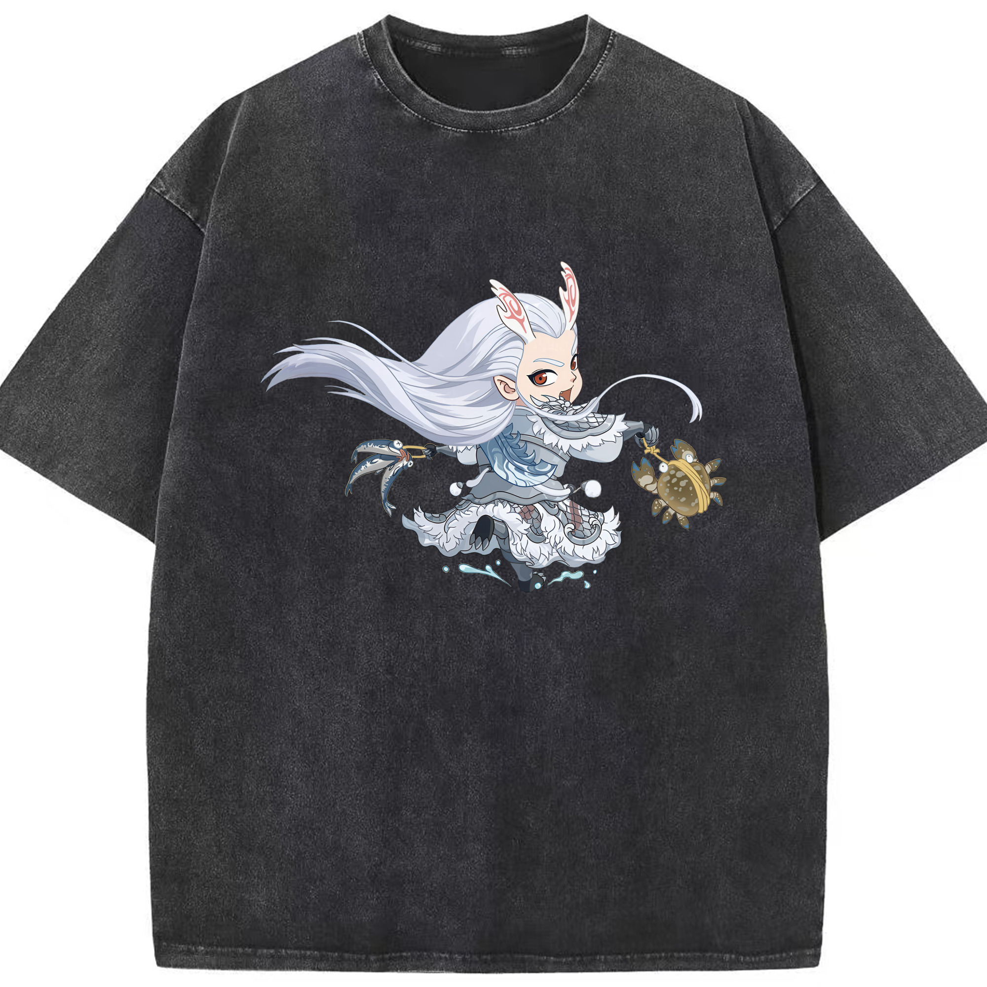 （画像用） Ne Zha 2 ナタ 魔童の大暴れ 綿100% ヴィンテージ風 半袖Tシャツ（フロントプリント）