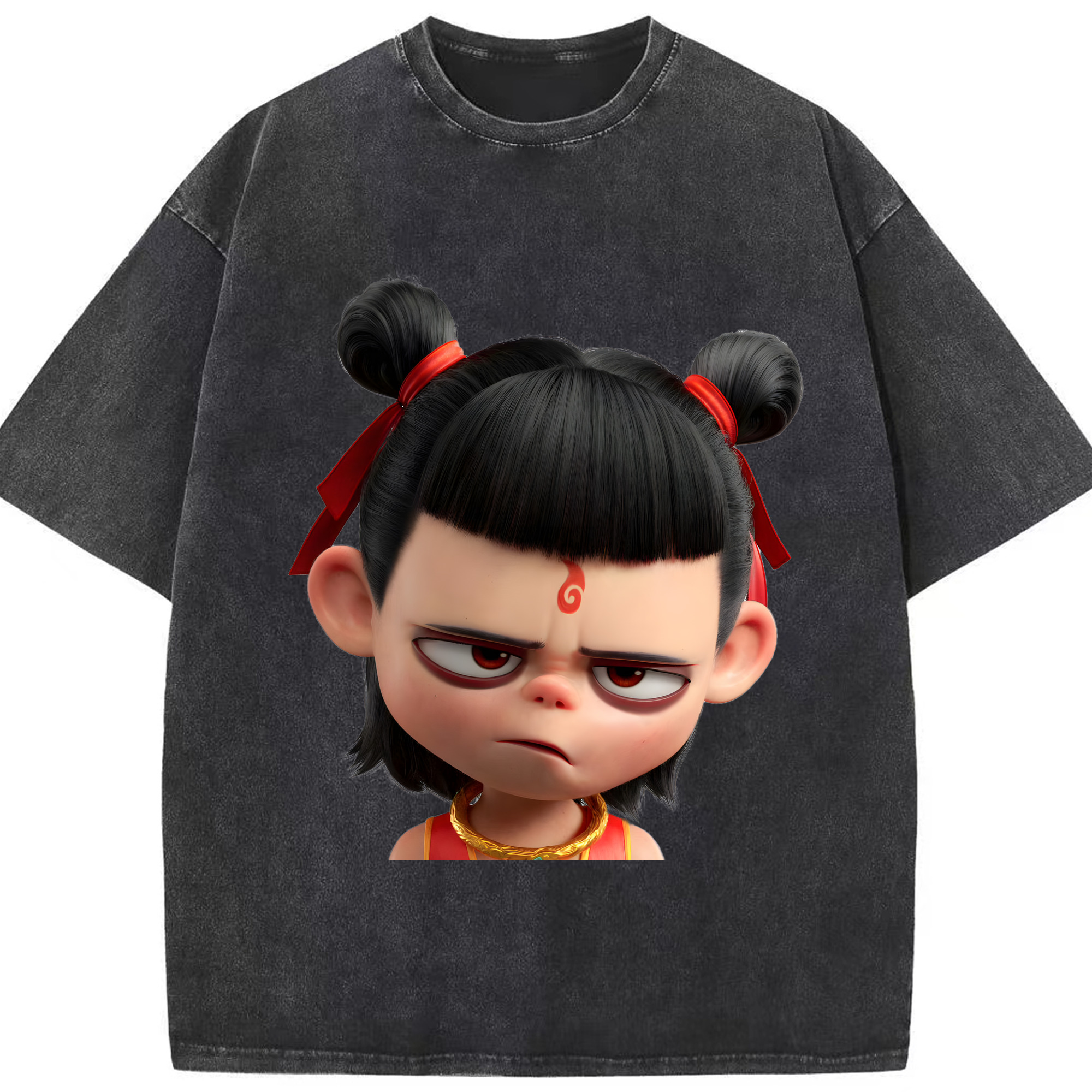 （画像用） Ne Zha 2 ナタ 魔童の大暴れ 綿100% ヴィンテージ風 半袖Tシャツ（フロントプリント）