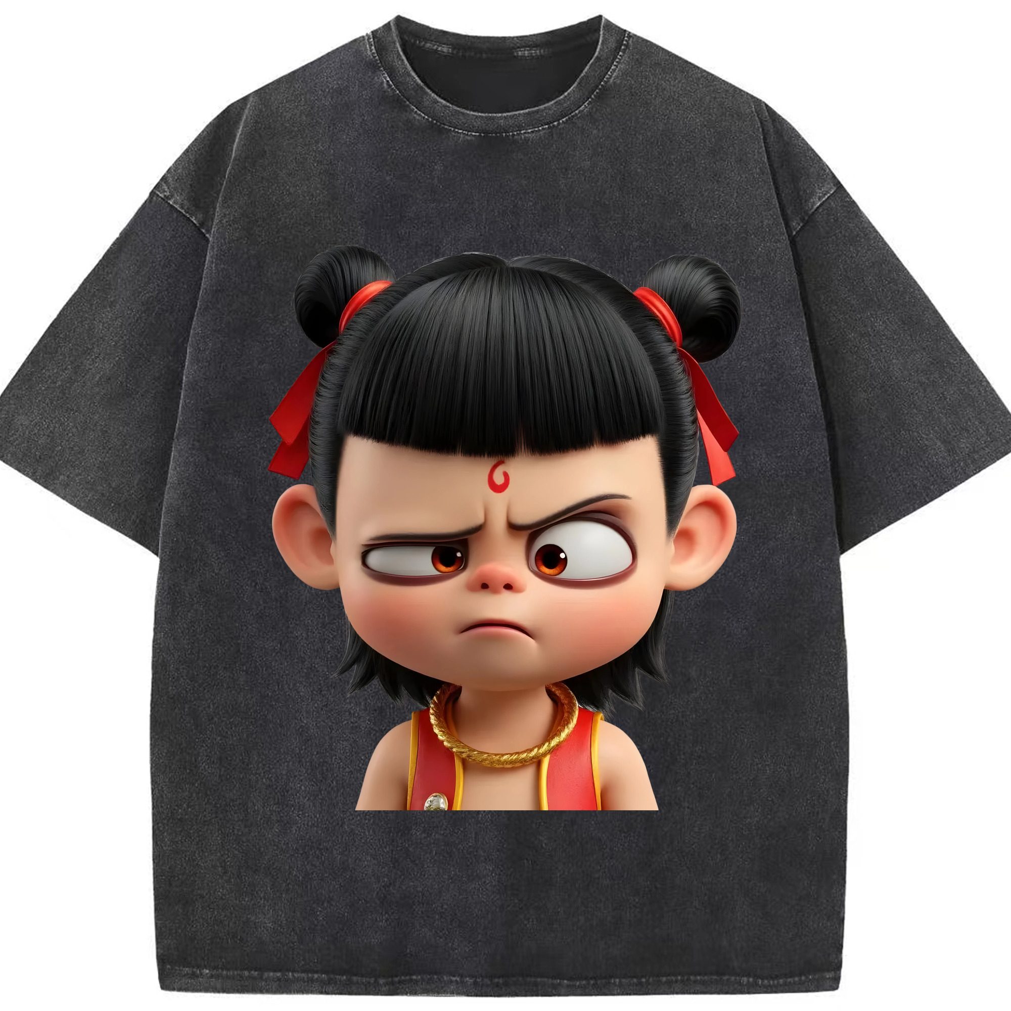（画像用） Ne Zha 2 ナタ 魔童の大暴れ 綿100% ヴィンテージ風 半袖Tシャツ（フロントプリント）