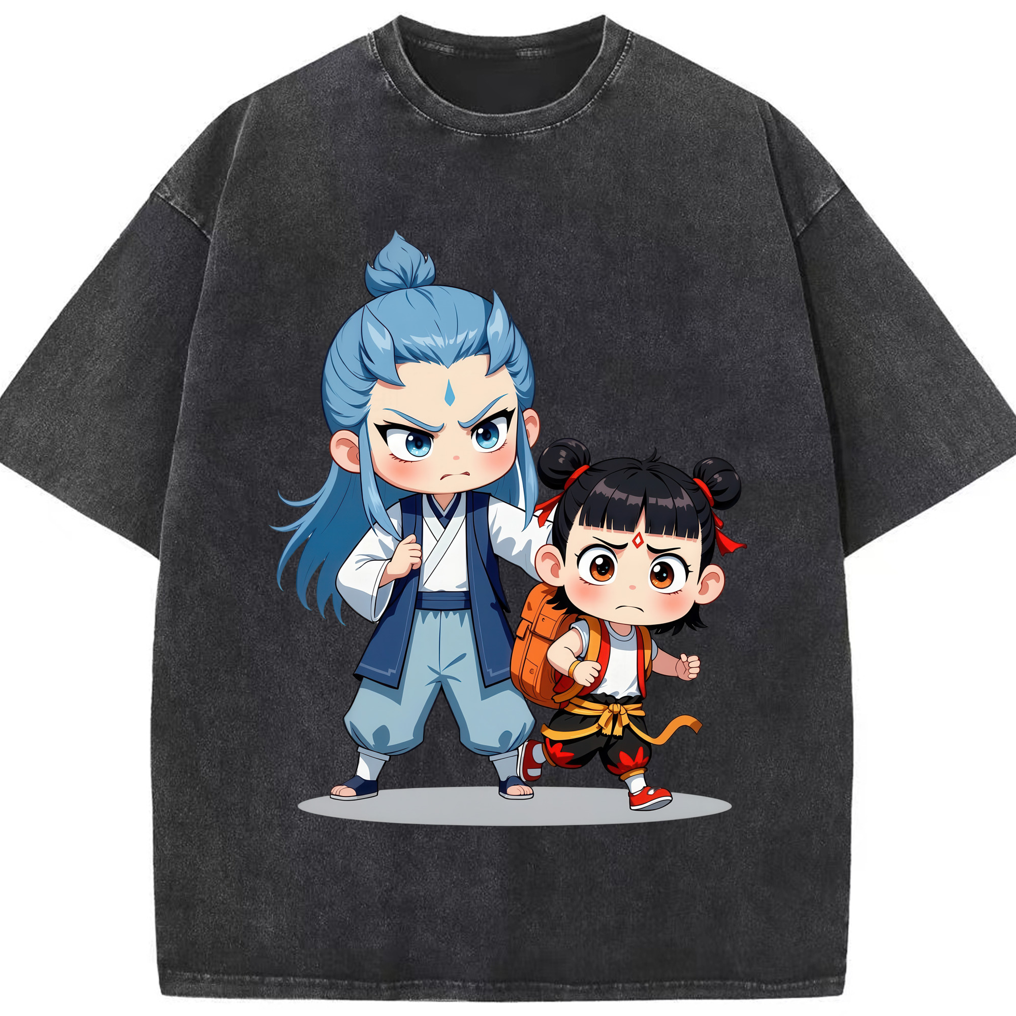 （画像用） Ne Zha 2 ナタ 魔童の大暴れ 綿100% ヴィンテージ風 半袖Tシャツ（フロントプリント）