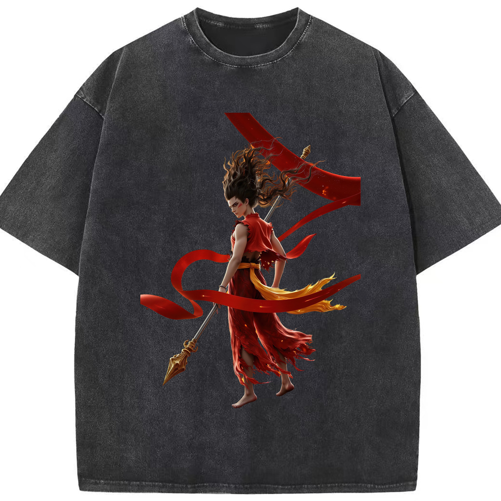 （画像用） Ne Zha 2 ナタ 魔童の大暴れ 綿100% ヴィンテージ風 半袖Tシャツ（フロントプリント）