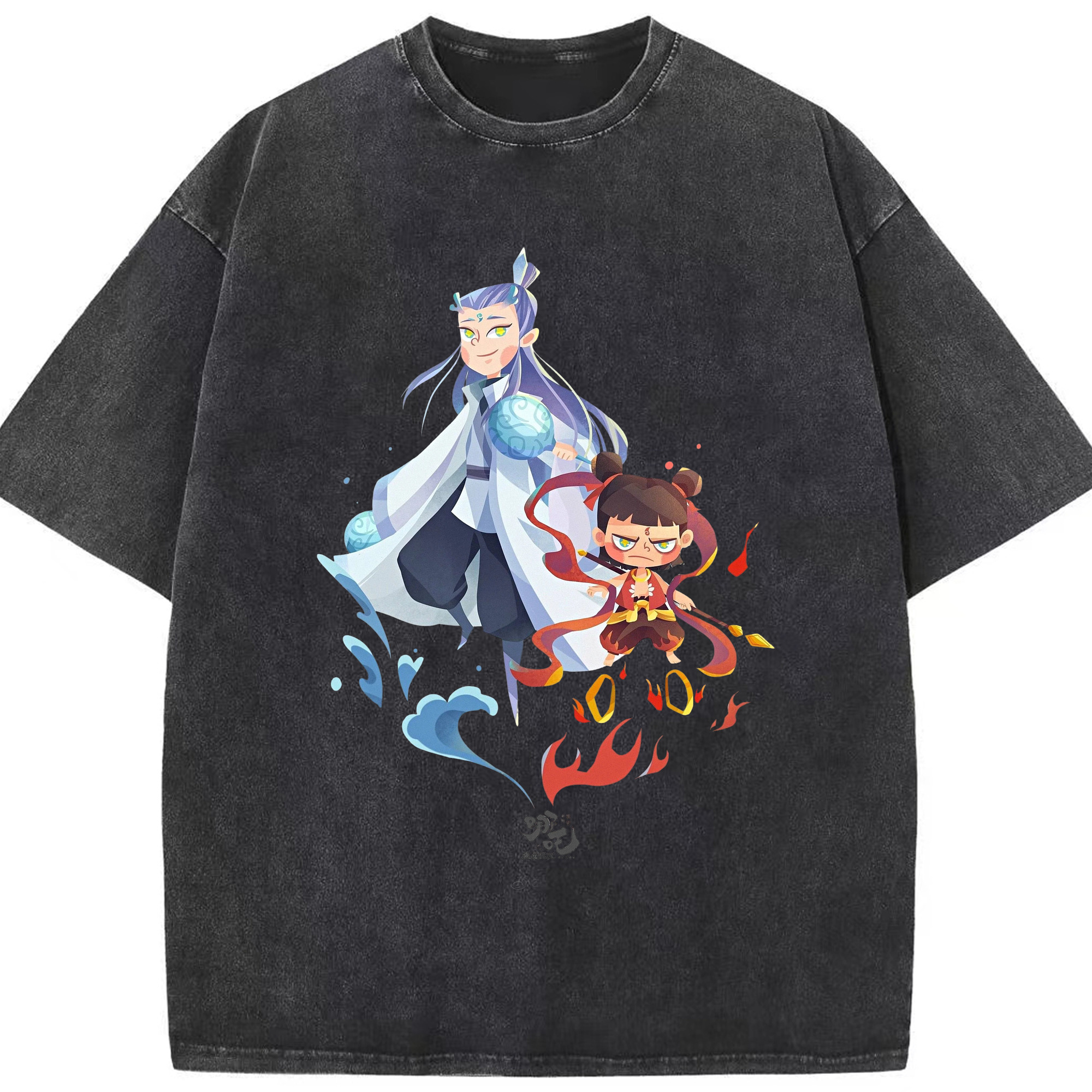 （画像用） Ne Zha 2 ナタ 魔童の大暴れ 綿100% ヴィンテージ風 半袖Tシャツ（フロントプリント）
