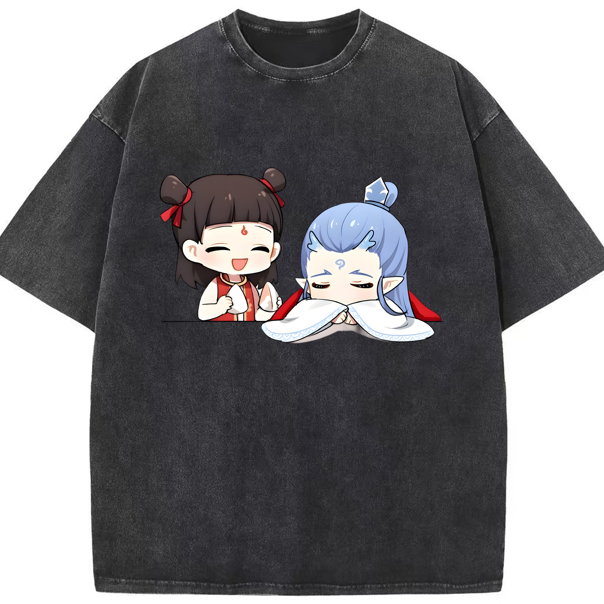 （画像用） Ne Zha 2 ナタ 魔童の大暴れ 綿100% ヴィンテージ風 半袖Tシャツ（フロントプリント）