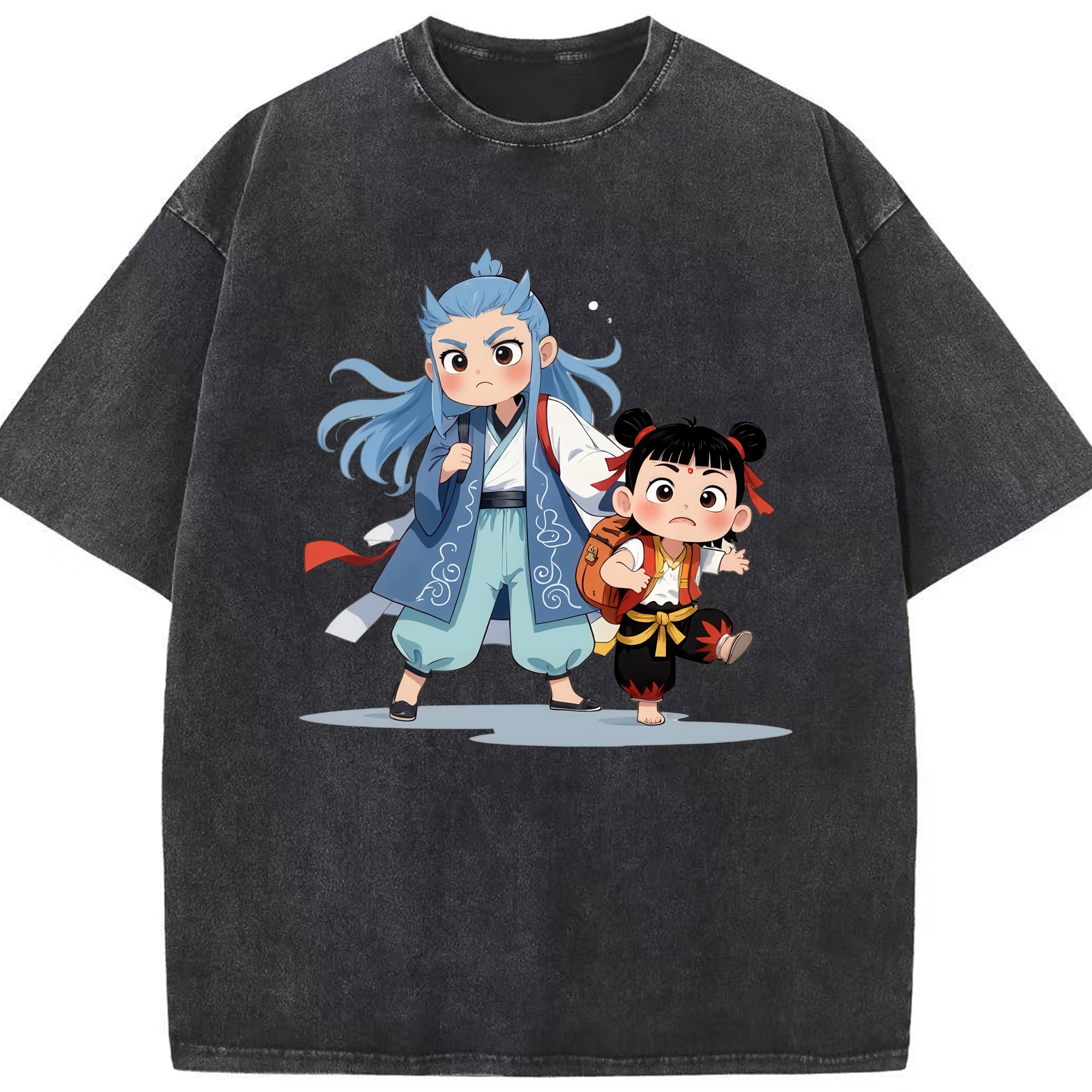 （画像用） Ne Zha 2 ナタ 魔童の大暴れ 綿100% ヴィンテージ風 半袖Tシャツ（フロントプリント）