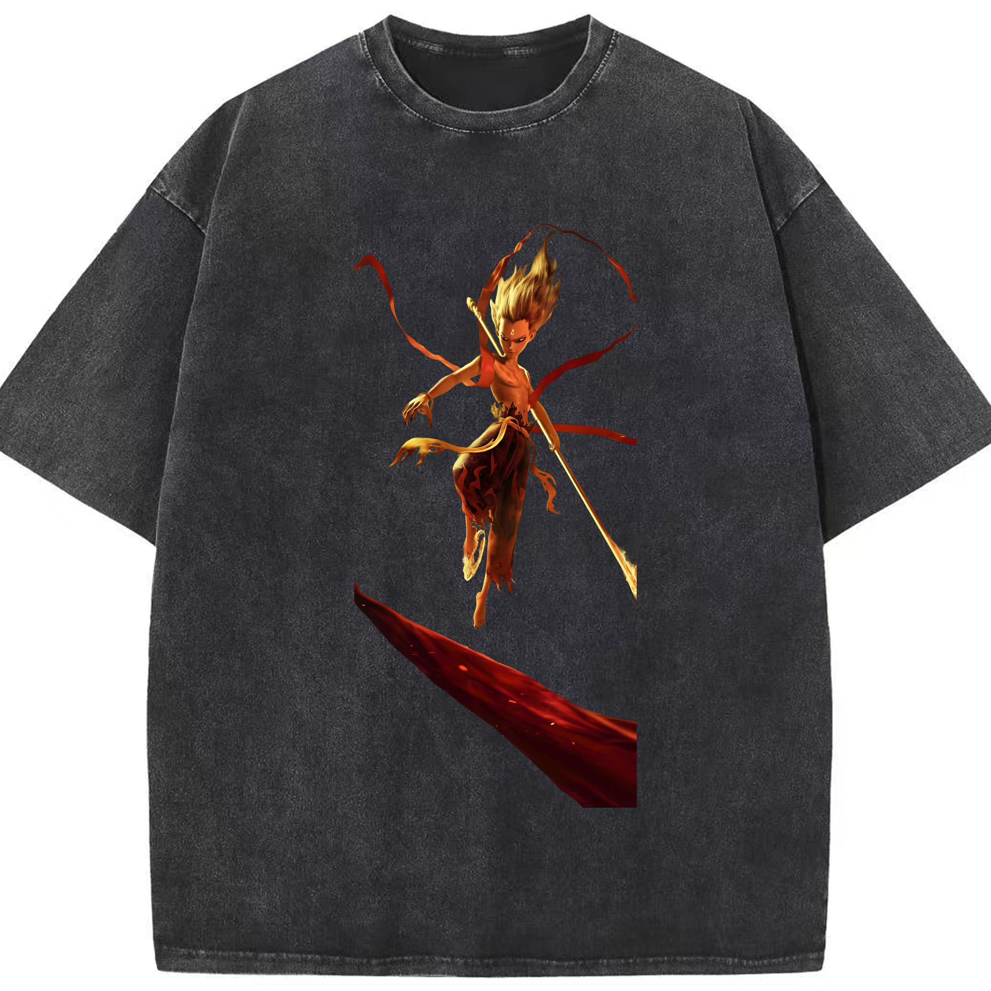 （画像用） Ne Zha 2 ナタ 魔童の大暴れ 綿100% ヴィンテージ風 半袖Tシャツ（フロントプリント）