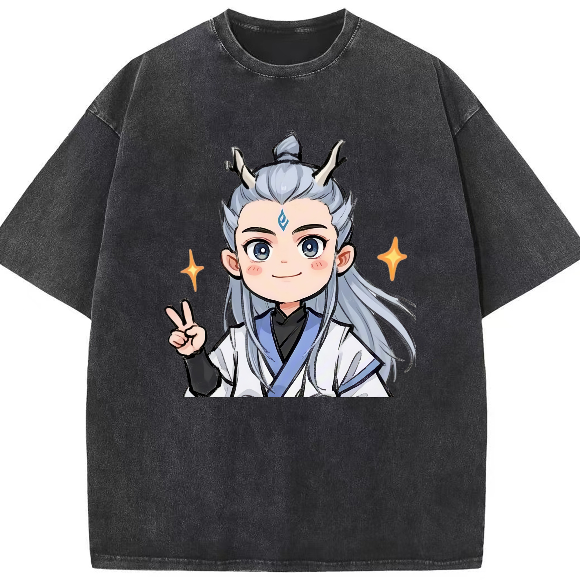 （画像用） Ne Zha 2 ナタ 魔童の大暴れ 綿100% ヴィンテージ風 半袖Tシャツ（フロントプリント）