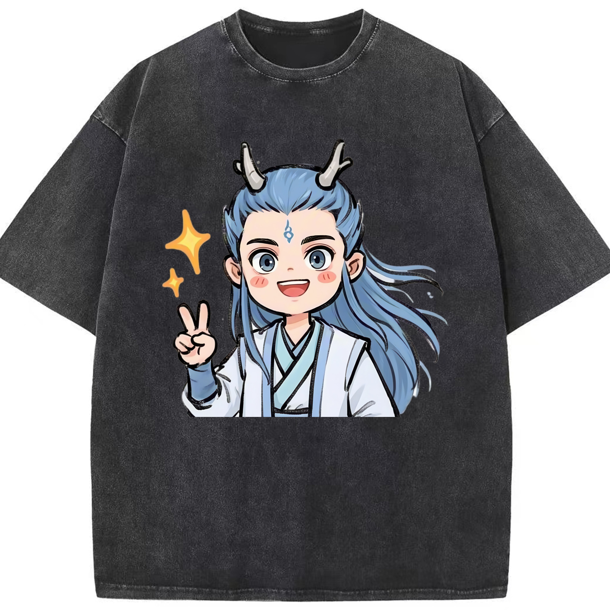 （画像用） Ne Zha 2 ナタ 魔童の大暴れ 綿100% ヴィンテージ風 半袖Tシャツ（フロントプリント）
