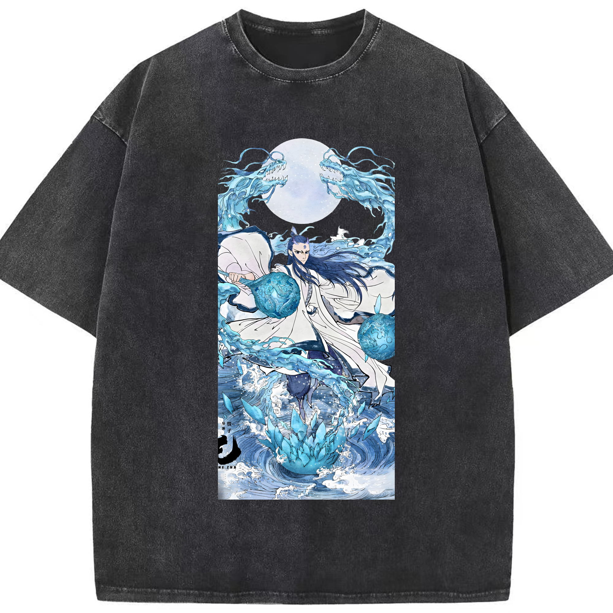 （画像用） Ne Zha 2 ナタ 魔童の大暴れ 綿100% ヴィンテージ風 半袖Tシャツ（フロントプリント）