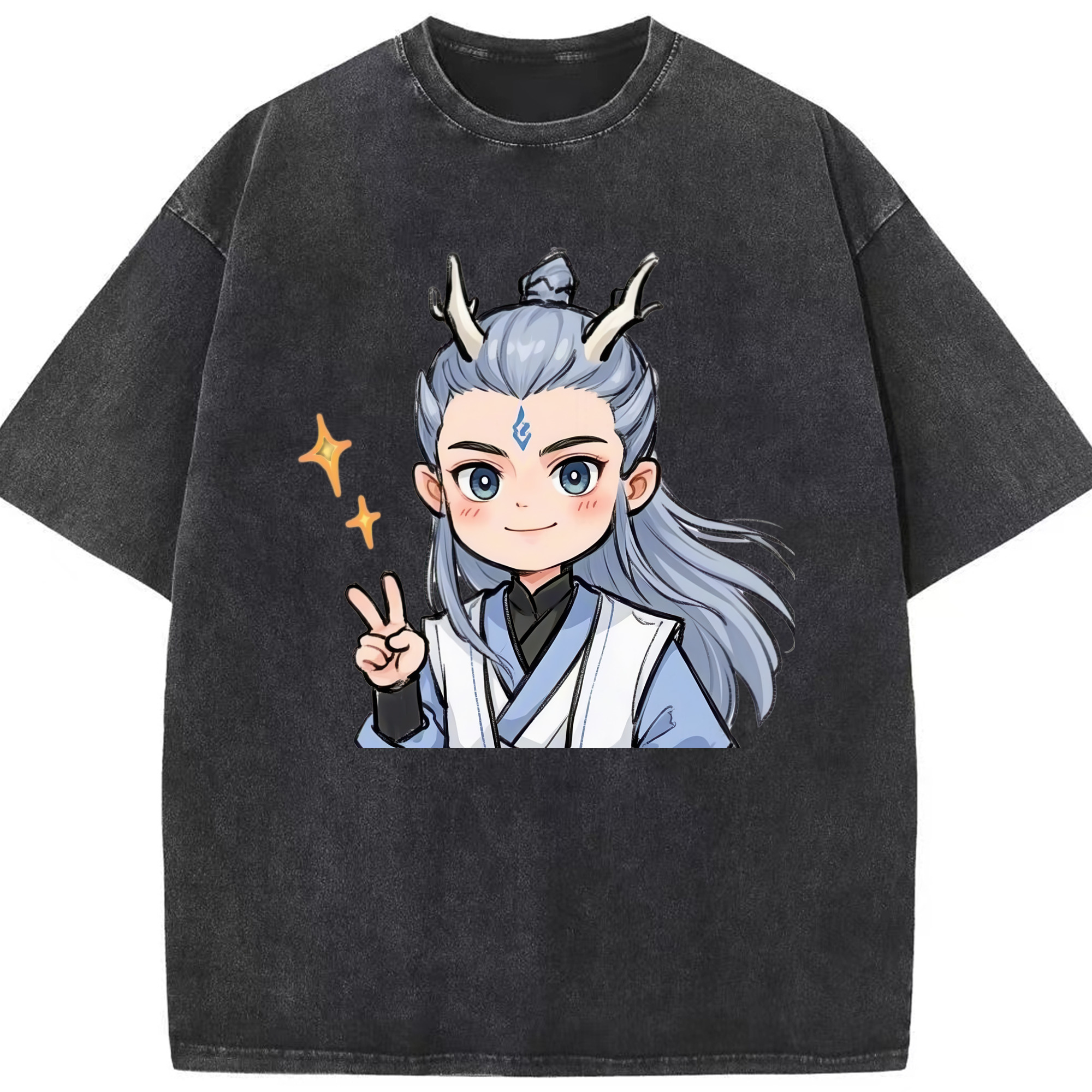 （画像用） Ne Zha 2 ナタ 魔童の大暴れ 綿100% ヴィンテージ風 半袖Tシャツ（フロントプリント）