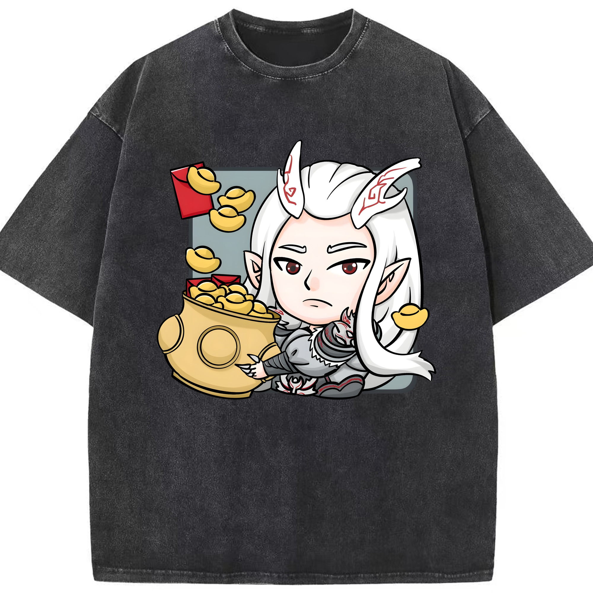 （画像用） Ne Zha 2 ナタ 魔童の大暴れ 綿100% ヴィンテージ風 半袖Tシャツ（フロントプリント）