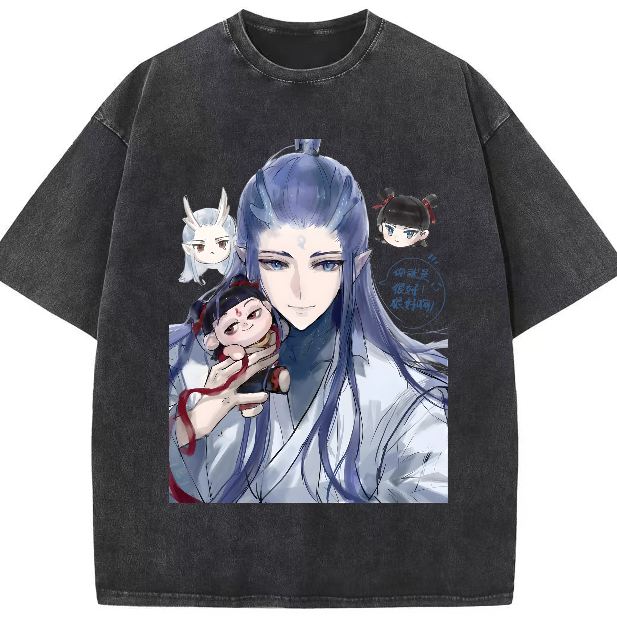 （画像用） Ne Zha 2 ナタ 魔童の大暴れ 綿100% ヴィンテージ風 半袖Tシャツ（フロントプリント）