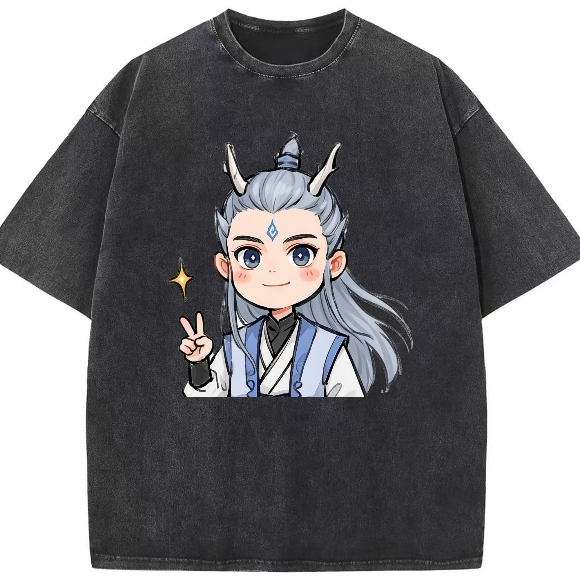（画像用） Ne Zha 2 ナタ 魔童の大暴れ 綿100% ヴィンテージ風 半袖Tシャツ（フロントプリント）