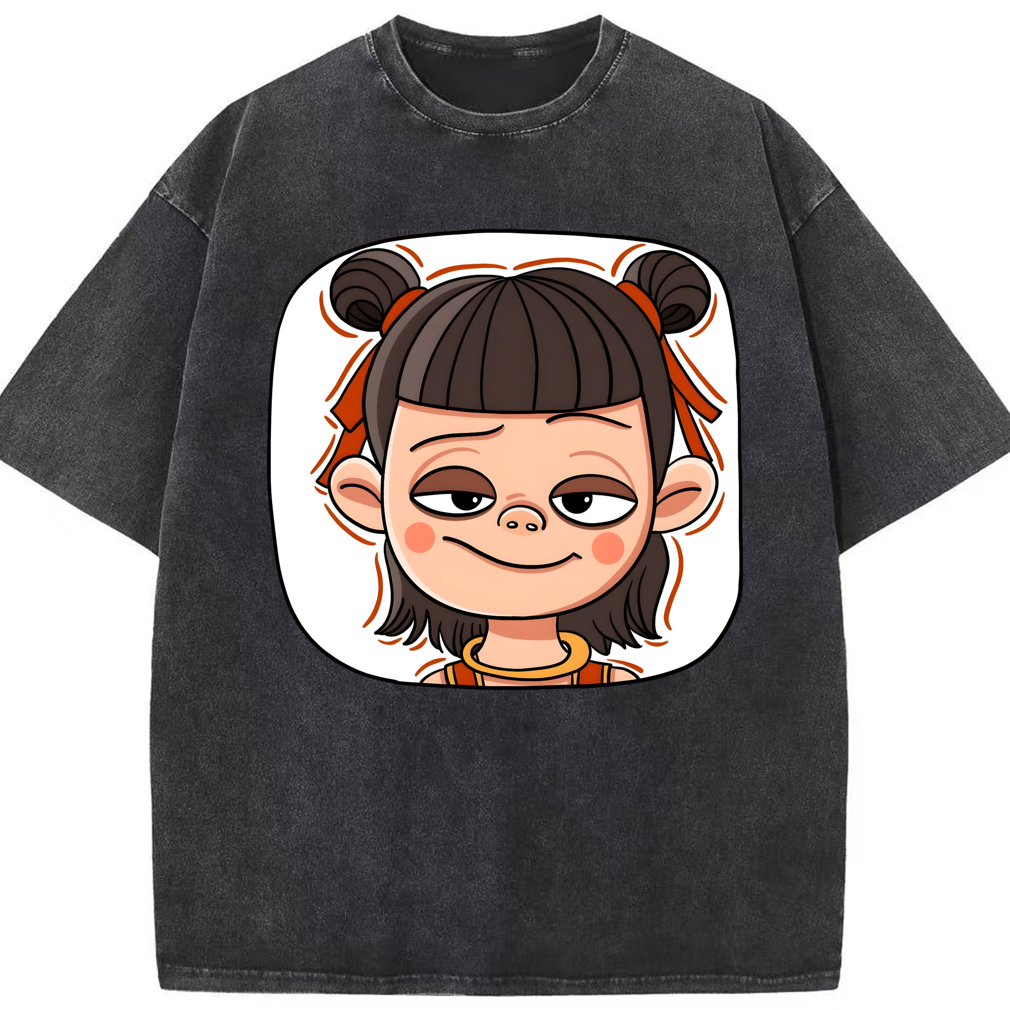 （画像用） Ne Zha 2 ナタ 魔童の大暴れ 綿100% ヴィンテージ風 半袖Tシャツ（フロントプリント）