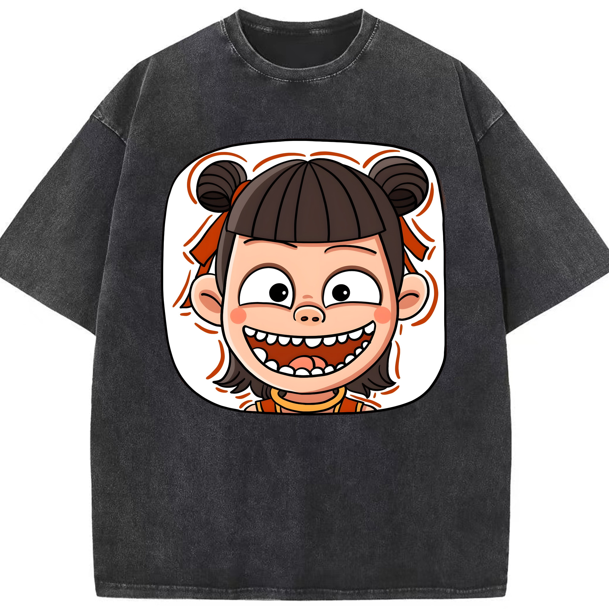 （画像用） Ne Zha 2 ナタ 魔童の大暴れ 綿100% ヴィンテージ風 半袖Tシャツ（フロントプリント）