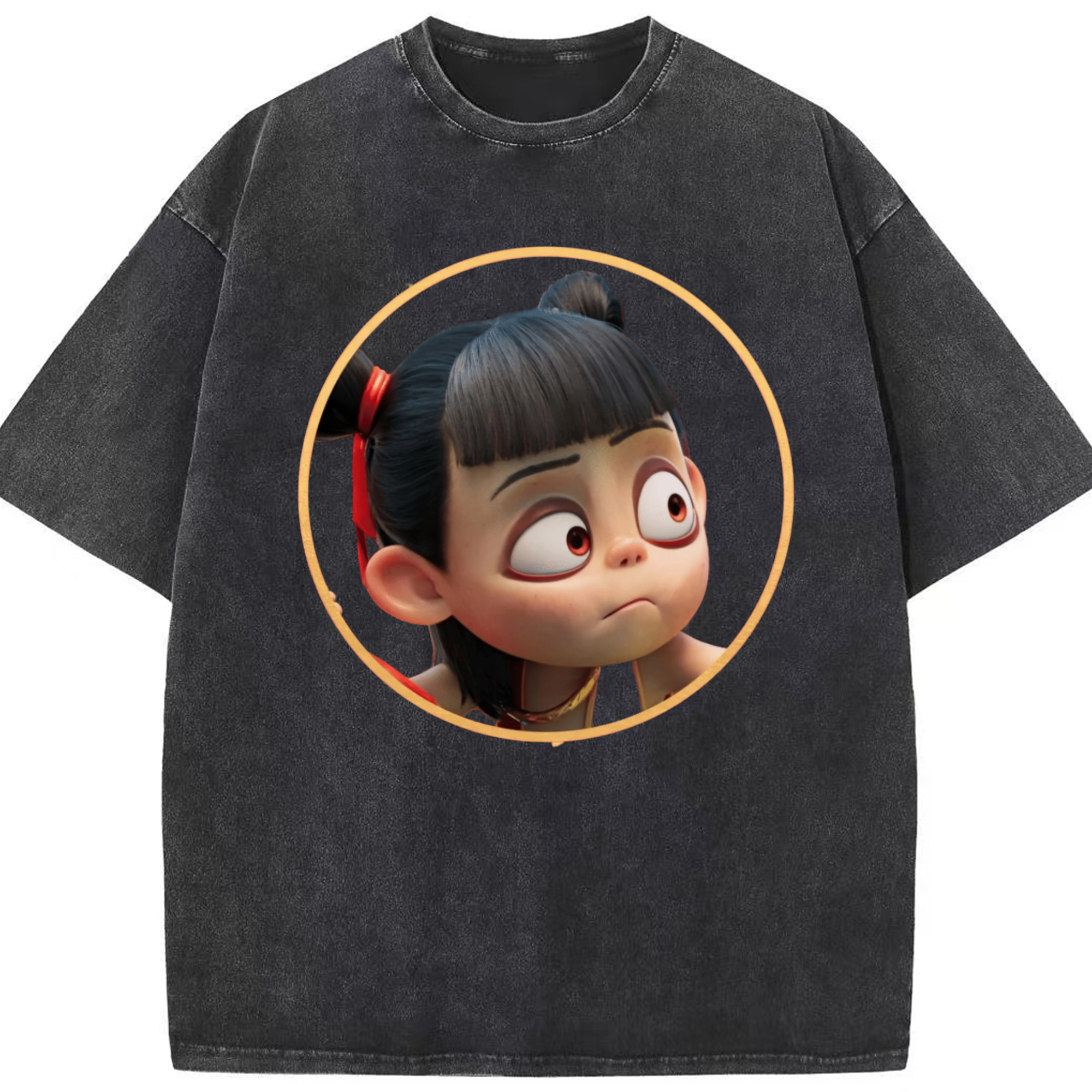 （画像用） Ne Zha 2 ナタ 魔童の大暴れ 綿100% ヴィンテージ風 半袖Tシャツ（フロントプリント）