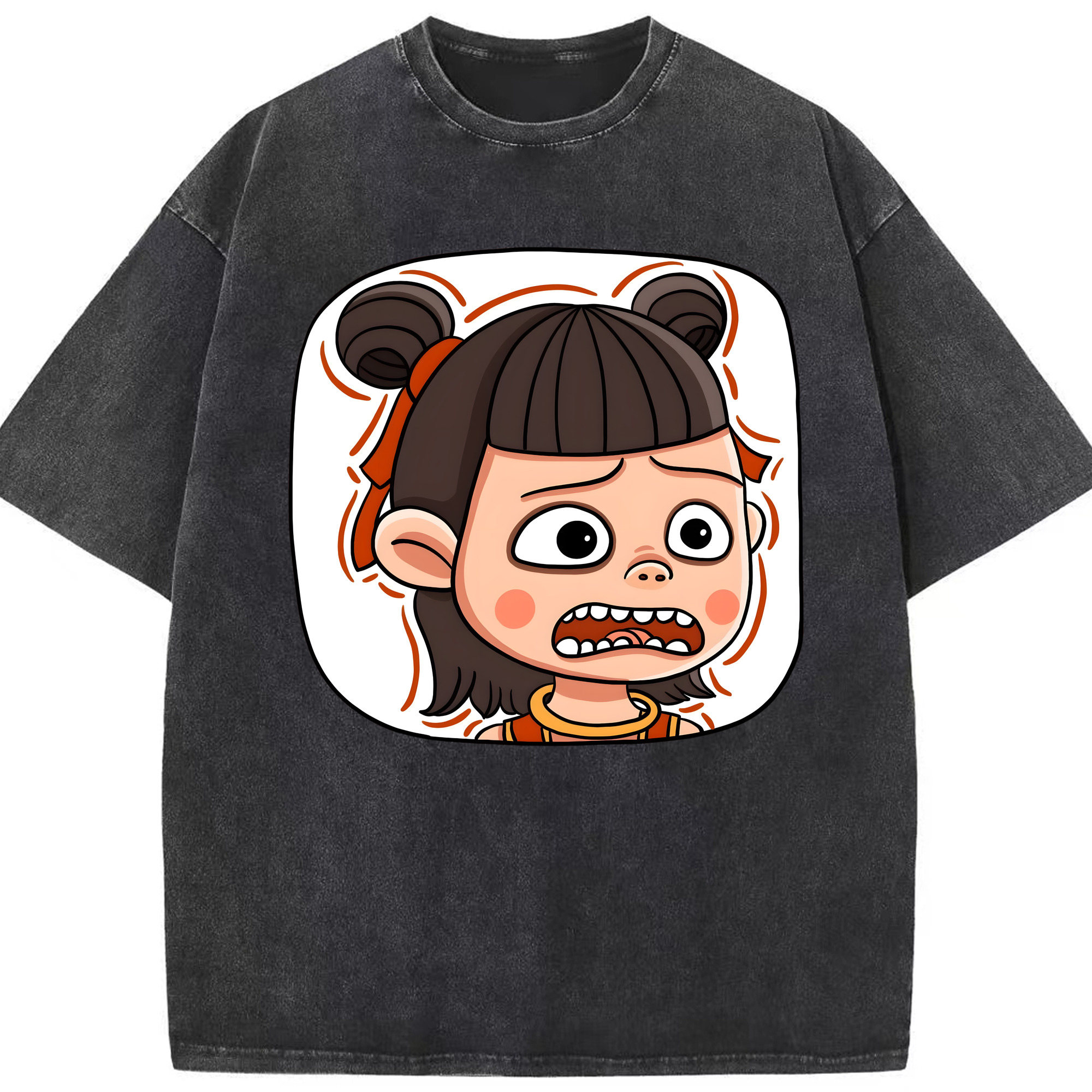（画像用） Ne Zha 2 ナタ 魔童の大暴れ 綿100% ヴィンテージ風 半袖Tシャツ（フロントプリント）