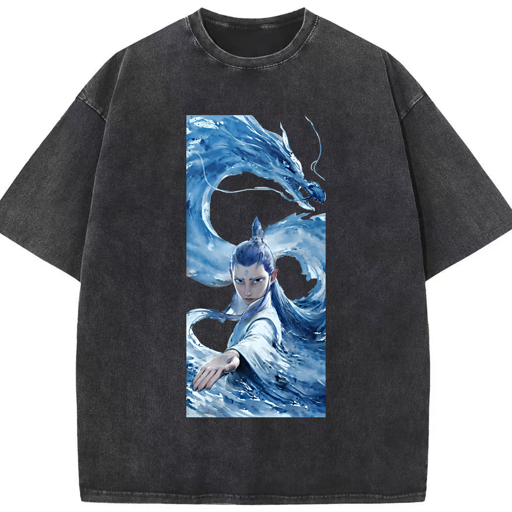 （画像用） Ne Zha 2 ナタ 魔童の大暴れ 綿100% ヴィンテージ風 半袖Tシャツ（フロントプリント）