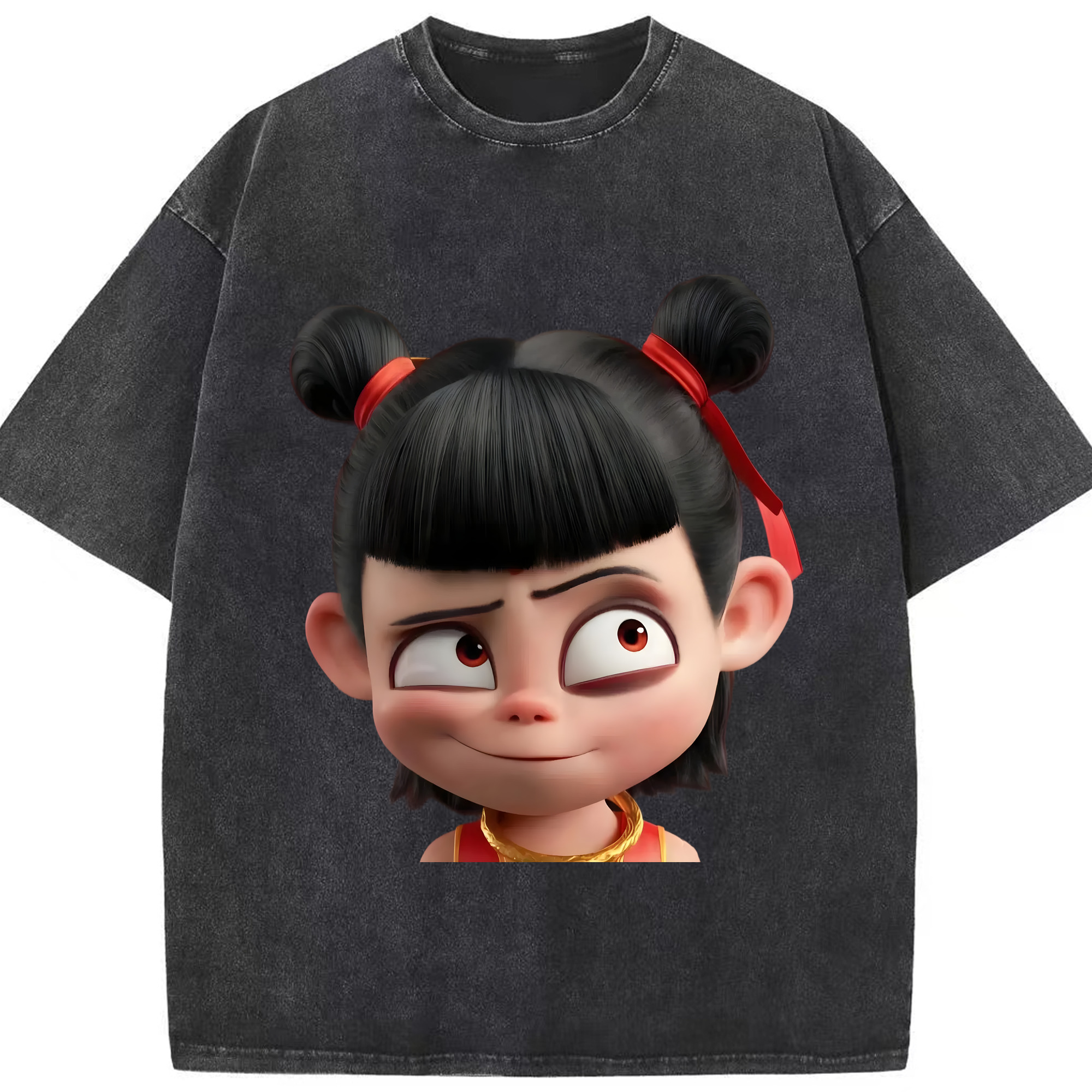 （画像用） Ne Zha 2 ナタ 魔童の大暴れ 綿100% ヴィンテージ風 半袖Tシャツ（フロントプリント）