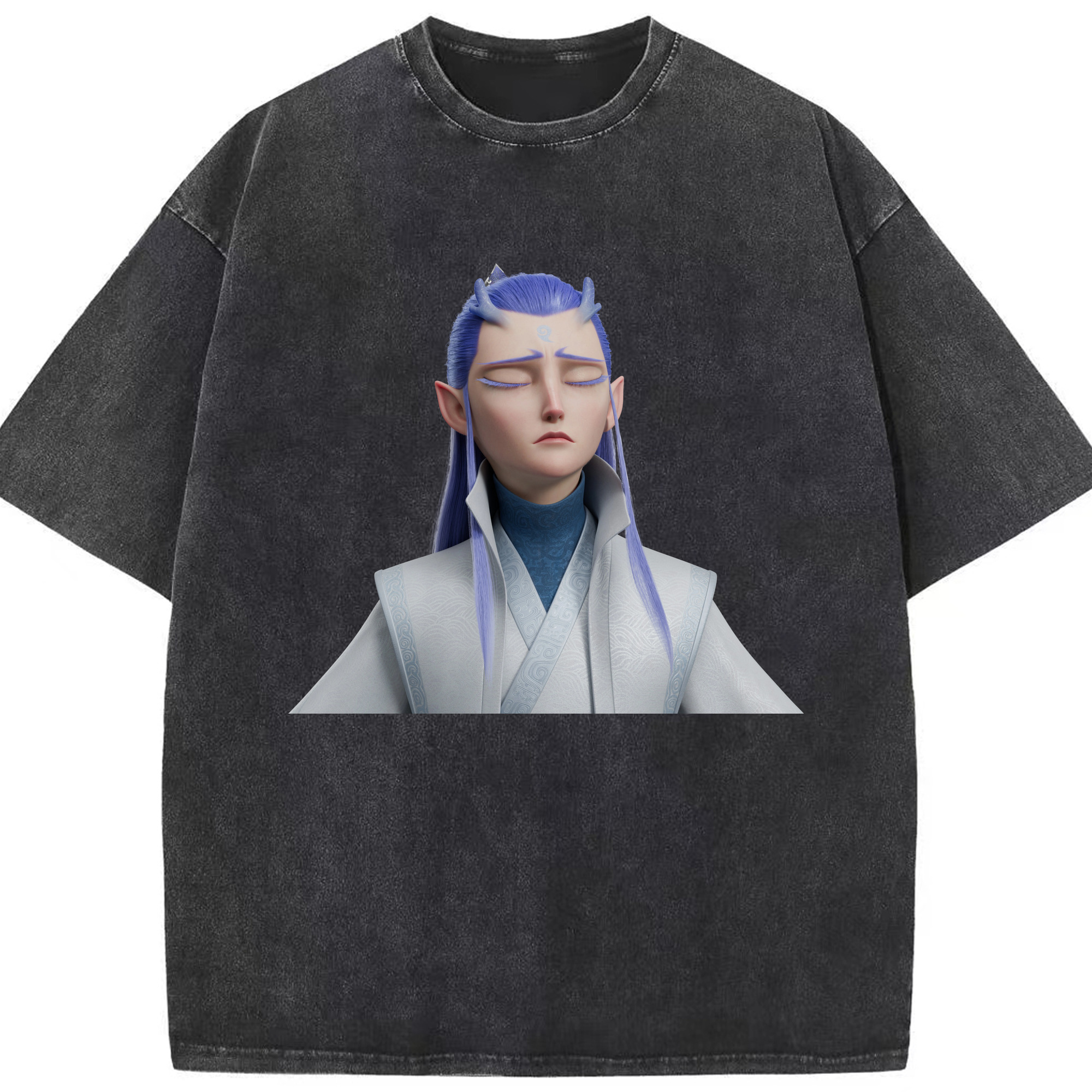 （画像用） Ne Zha 2 ナタ 魔童の大暴れ 綿100% ヴィンテージ風 半袖Tシャツ（フロントプリント）