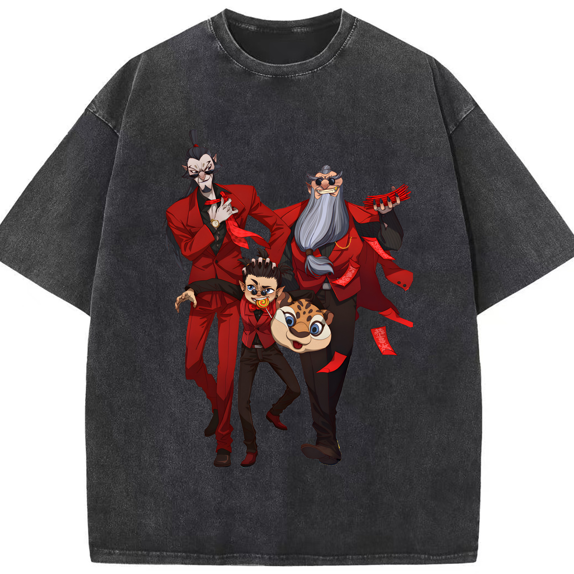 （画像用） Ne Zha 2 ナタ 魔童の大暴れ 綿100% ヴィンテージ風 半袖Tシャツ（フロントプリント）