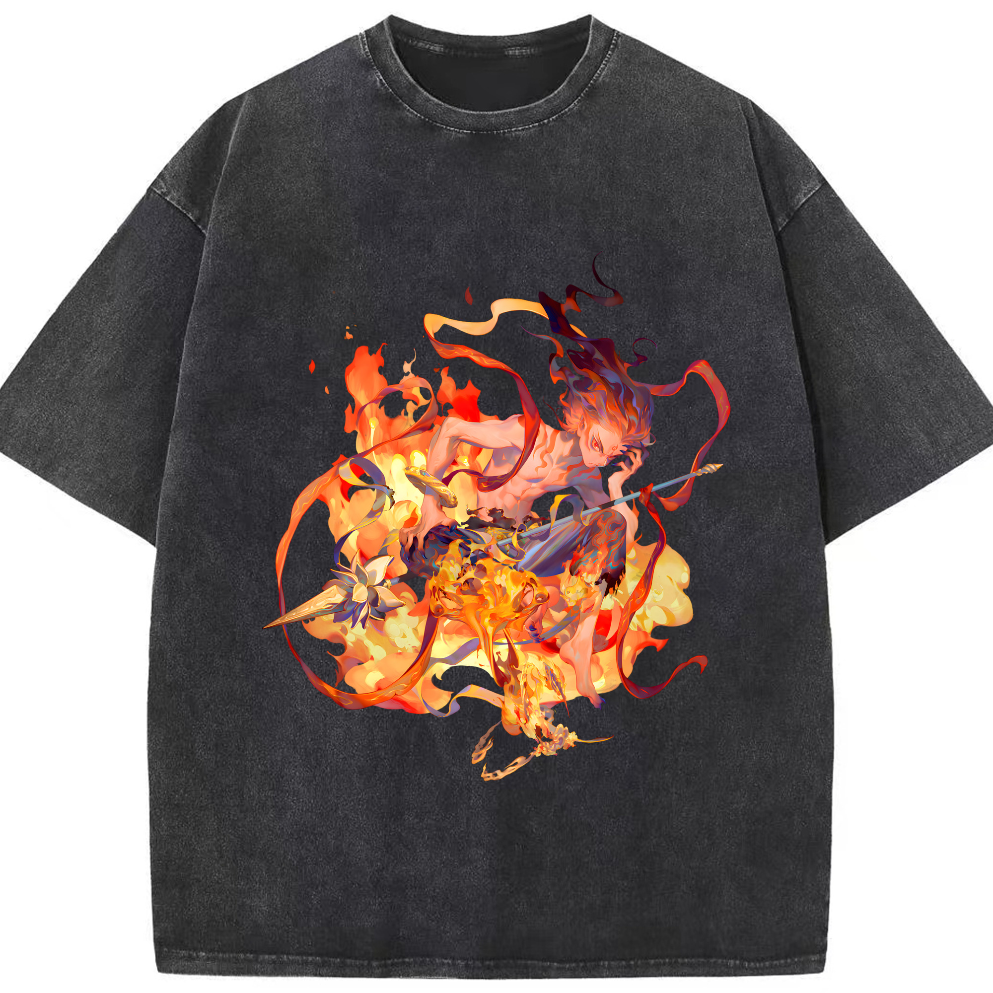 （画像用） Ne Zha 2 ナタ 魔童の大暴れ 綿100% ヴィンテージ風 半袖Tシャツ（フロントプリント）