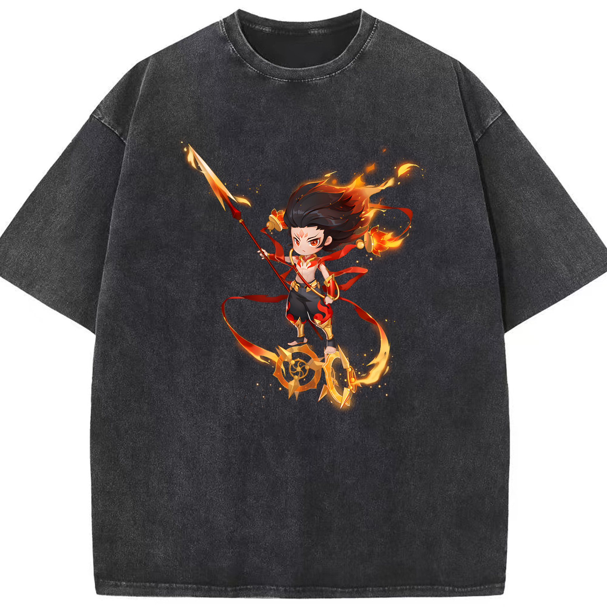（画像用） Ne Zha 2 ナタ 魔童の大暴れ 綿100% ヴィンテージ風 半袖Tシャツ（フロントプリント）