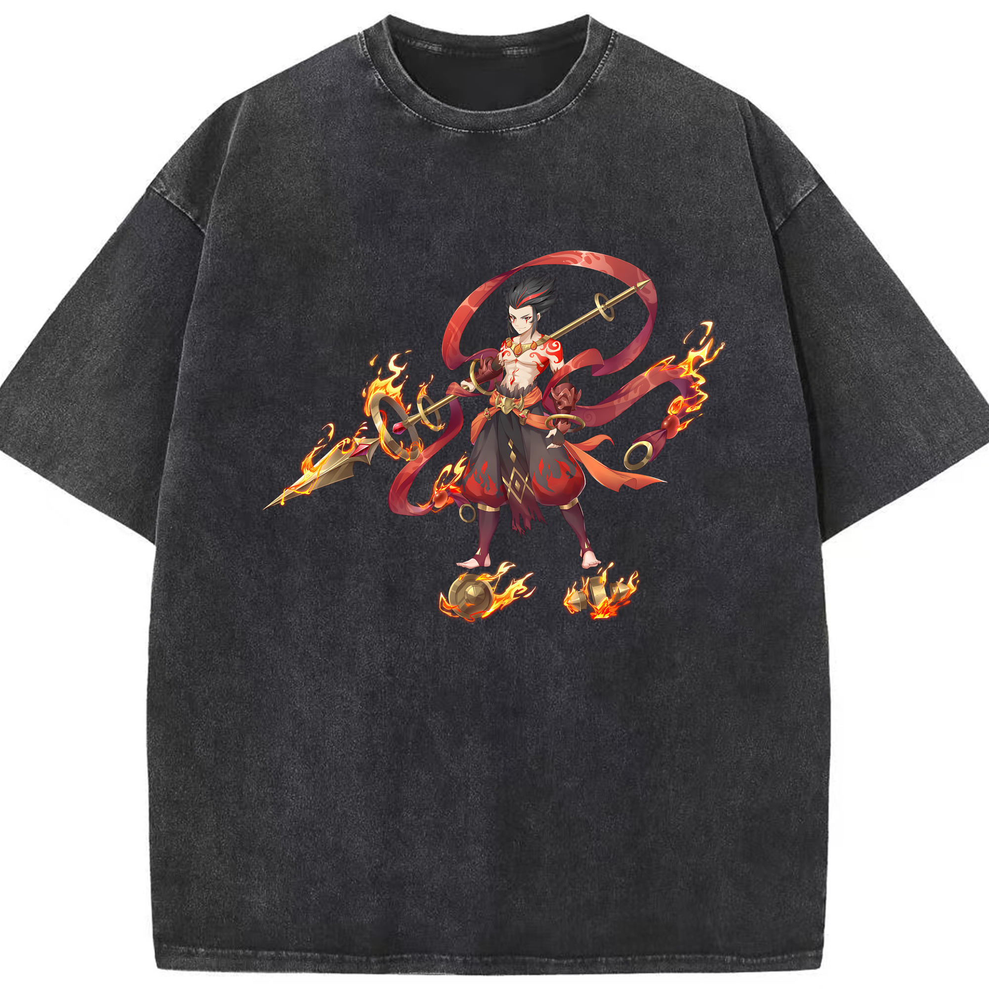 （画像用） Ne Zha 2 ナタ 魔童の大暴れ 綿100% ヴィンテージ風 半袖Tシャツ（フロントプリント）