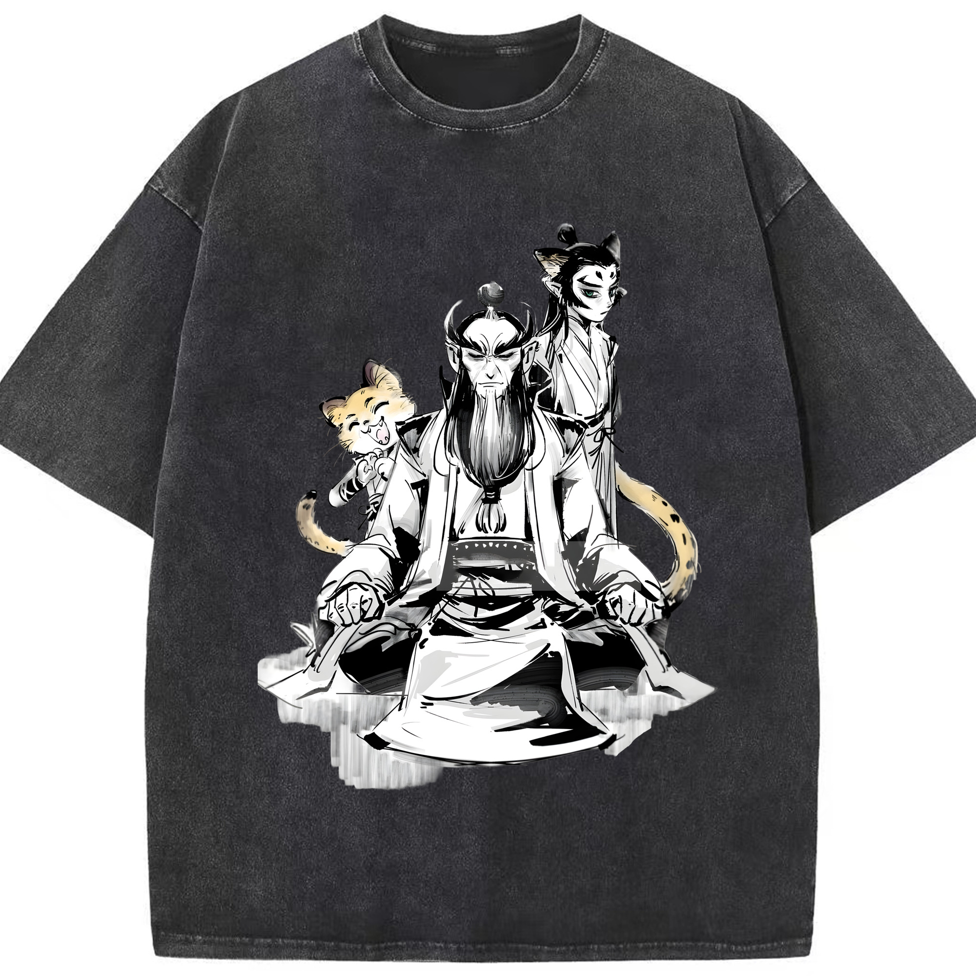 （画像用） Ne Zha 2 ナタ 魔童の大暴れ 綿100% ヴィンテージ風 半袖Tシャツ（フロントプリント）