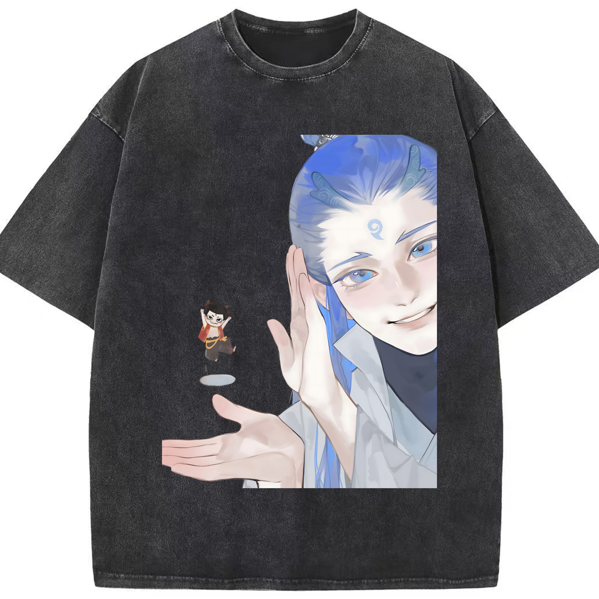 （画像用） Ne Zha 2 ナタ 魔童の大暴れ 綿100% ヴィンテージ風 半袖Tシャツ（フロントプリント）