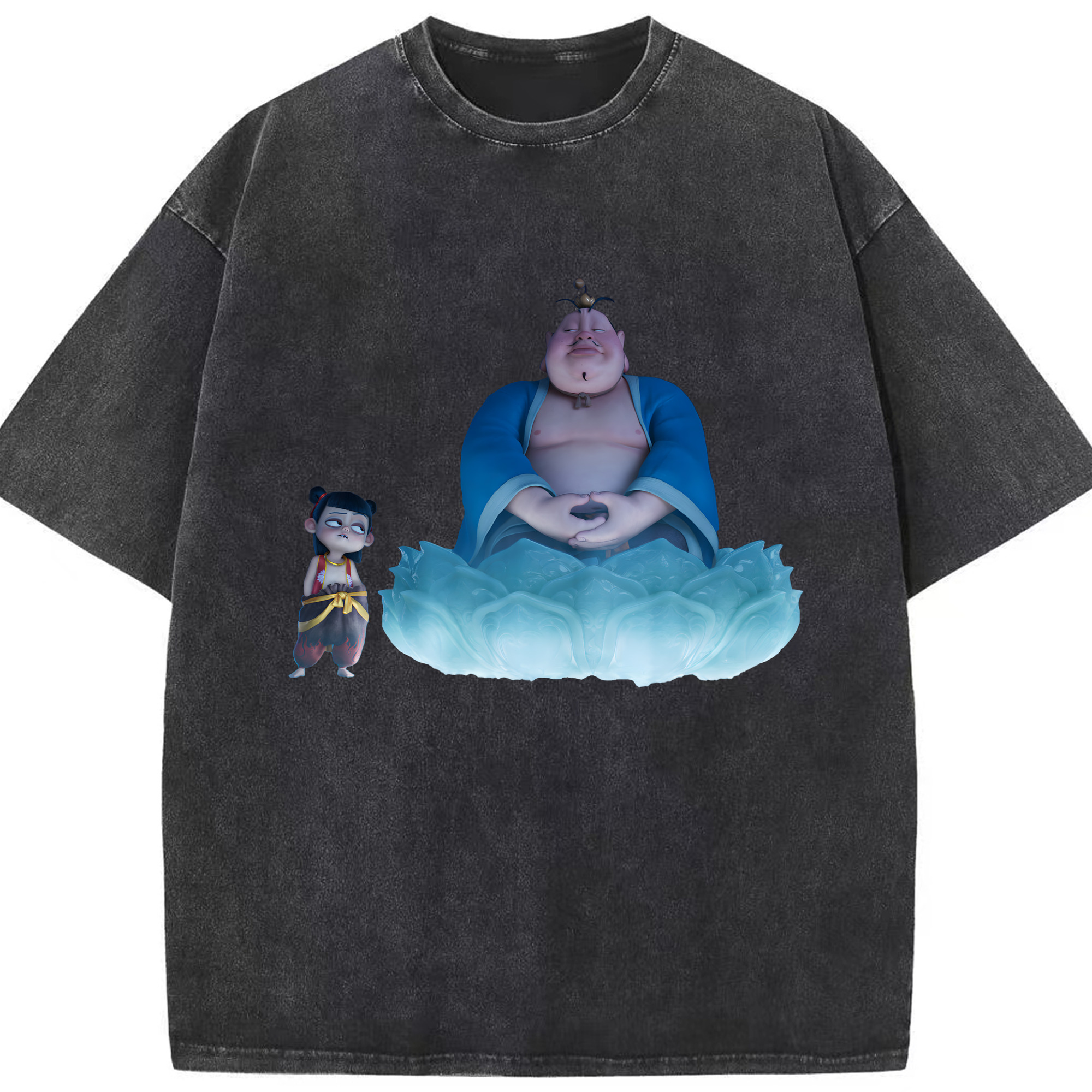 （画像用） Ne Zha 2 ナタ 魔童の大暴れ 綿100% ヴィンテージ風 半袖Tシャツ（フロントプリント）