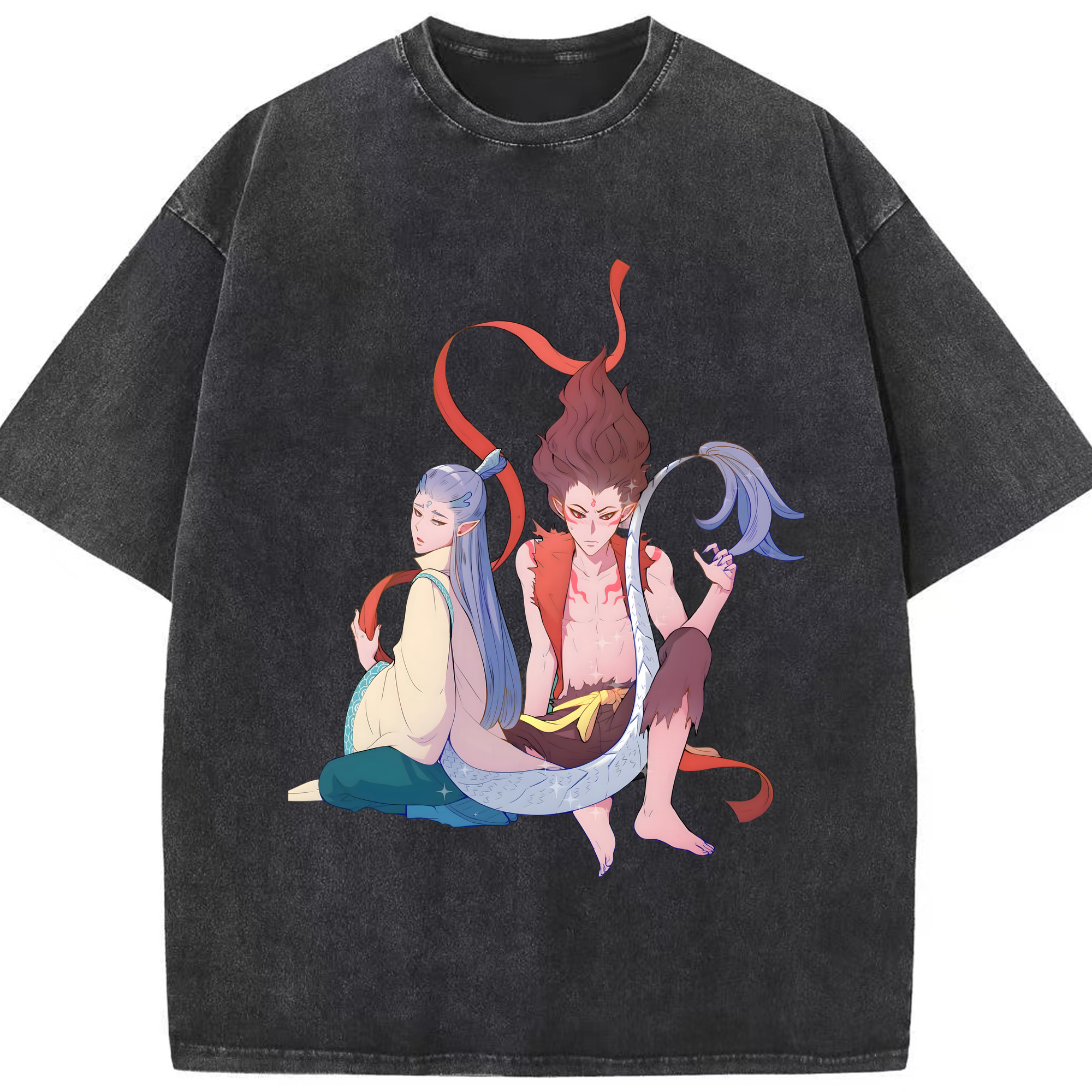 （画像用） Ne Zha 2 ナタ 魔童の大暴れ 綿100% ヴィンテージ風 半袖Tシャツ（フロントプリント）