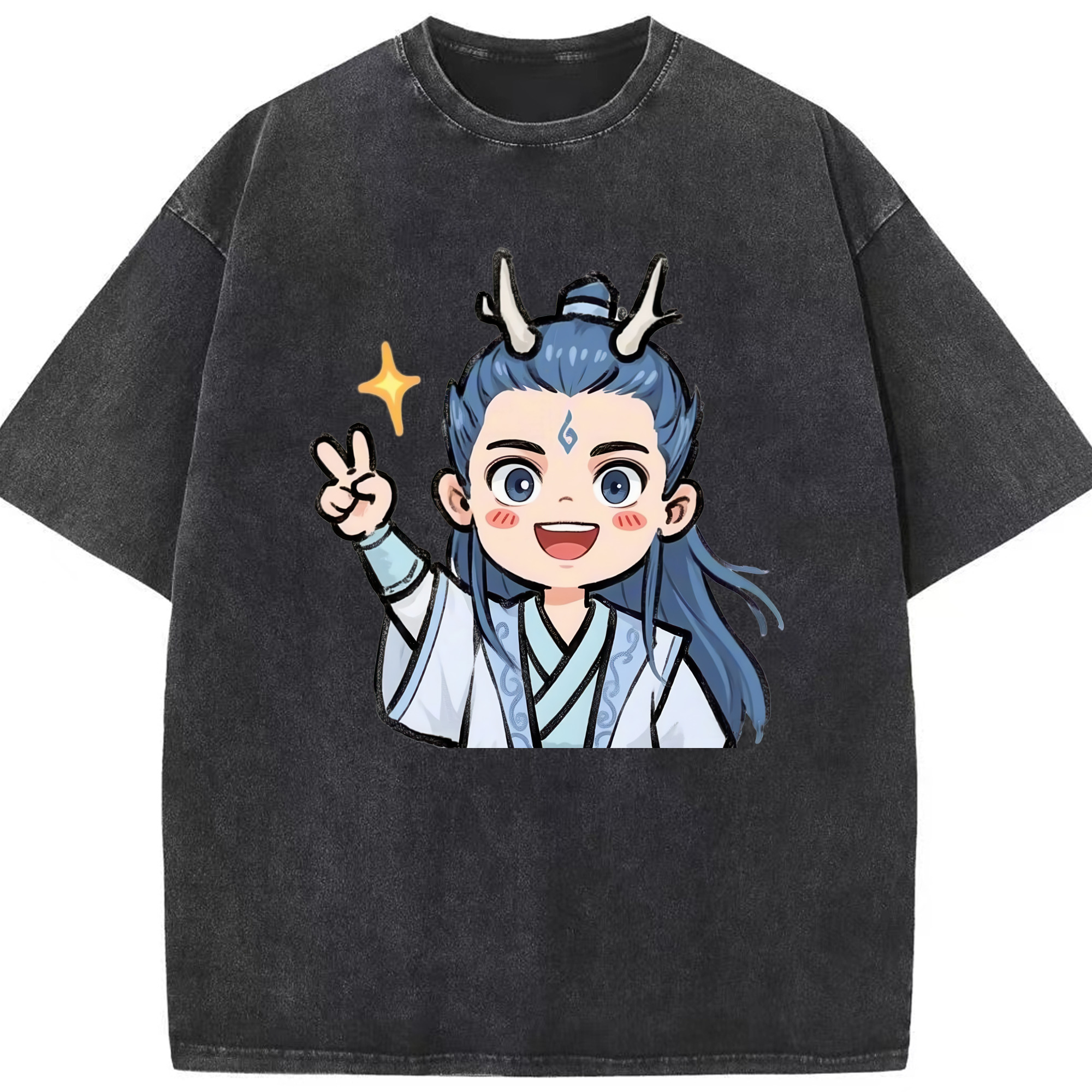 （画像用） Ne Zha 2 ナタ 魔童の大暴れ 綿100% ヴィンテージ風 半袖Tシャツ（フロントプリント）