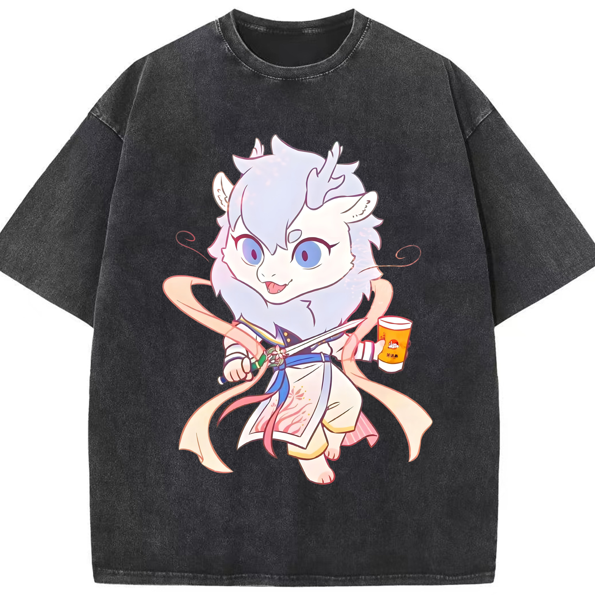 （画像用） Ne Zha 2 ナタ 魔童の大暴れ 綿100% ヴィンテージ風 半袖Tシャツ（フロントプリント）