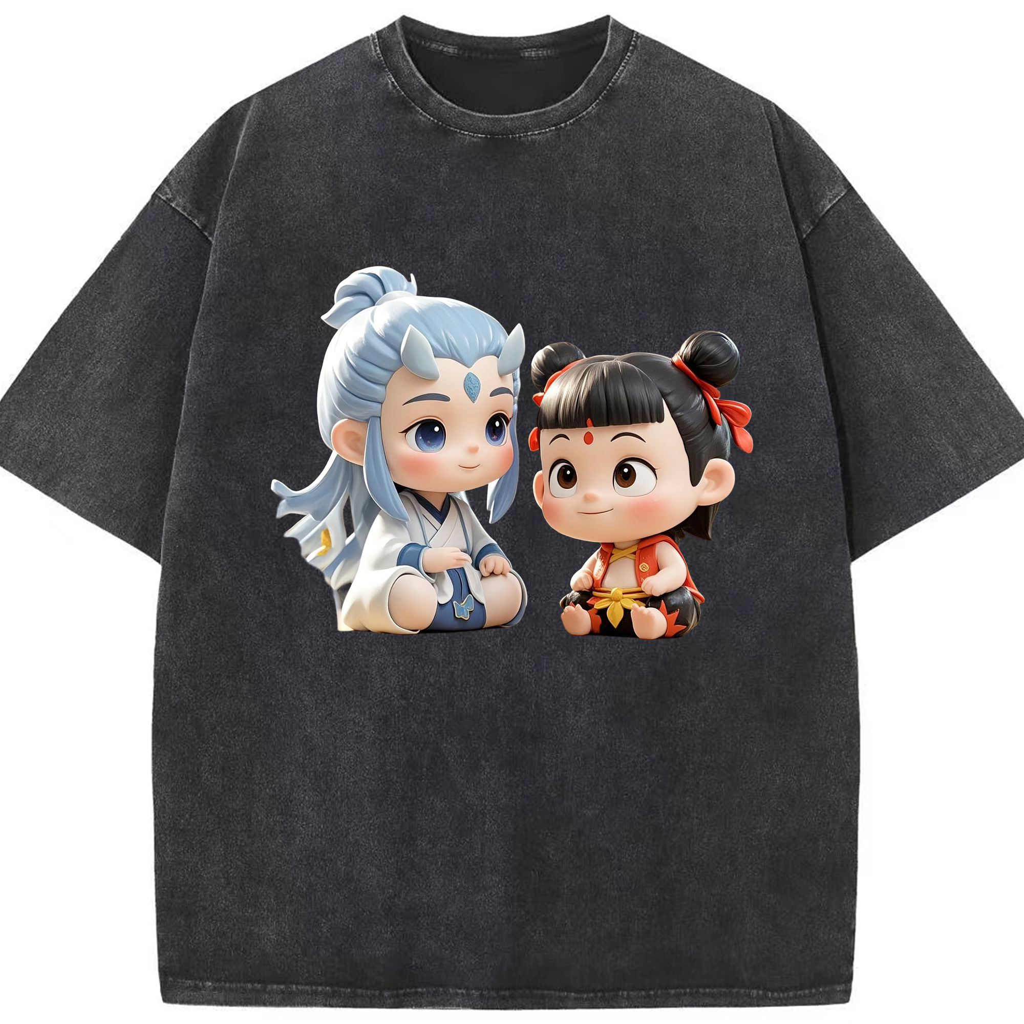 （画像用） Ne Zha 2 ナタ 魔童の大暴れ 綿100% ヴィンテージ風 半袖Tシャツ（フロントプリント）