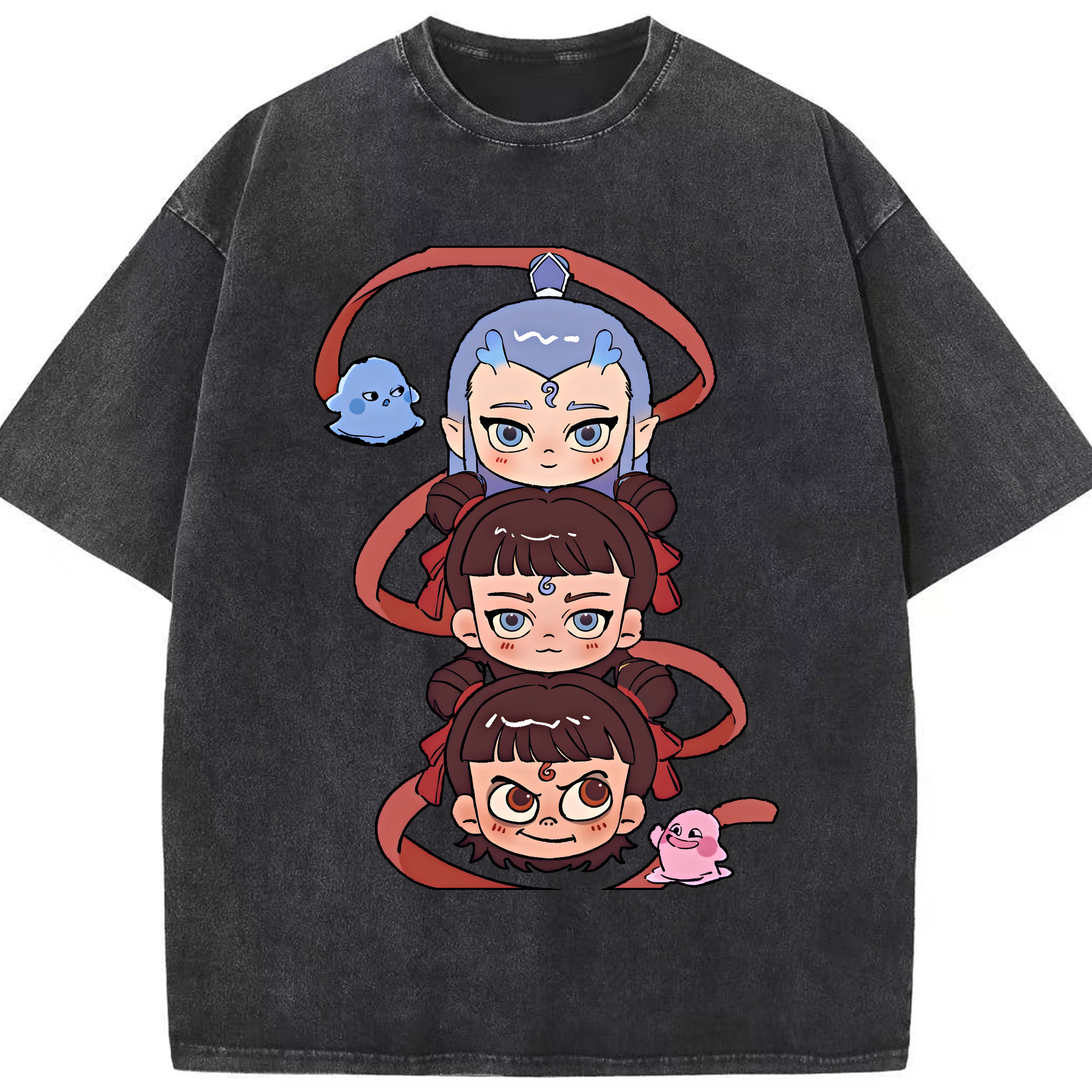 （画像用） Ne Zha 2 ナタ 魔童の大暴れ 綿100% ヴィンテージ風 半袖Tシャツ（フロントプリント）