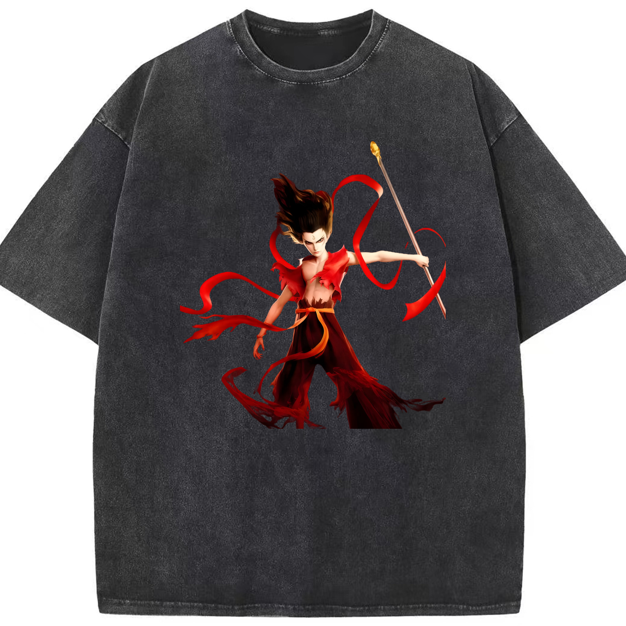 （画像用） Ne Zha 2 ナタ 魔童の大暴れ 綿100% ヴィンテージ風 半袖Tシャツ（フロントプリント）