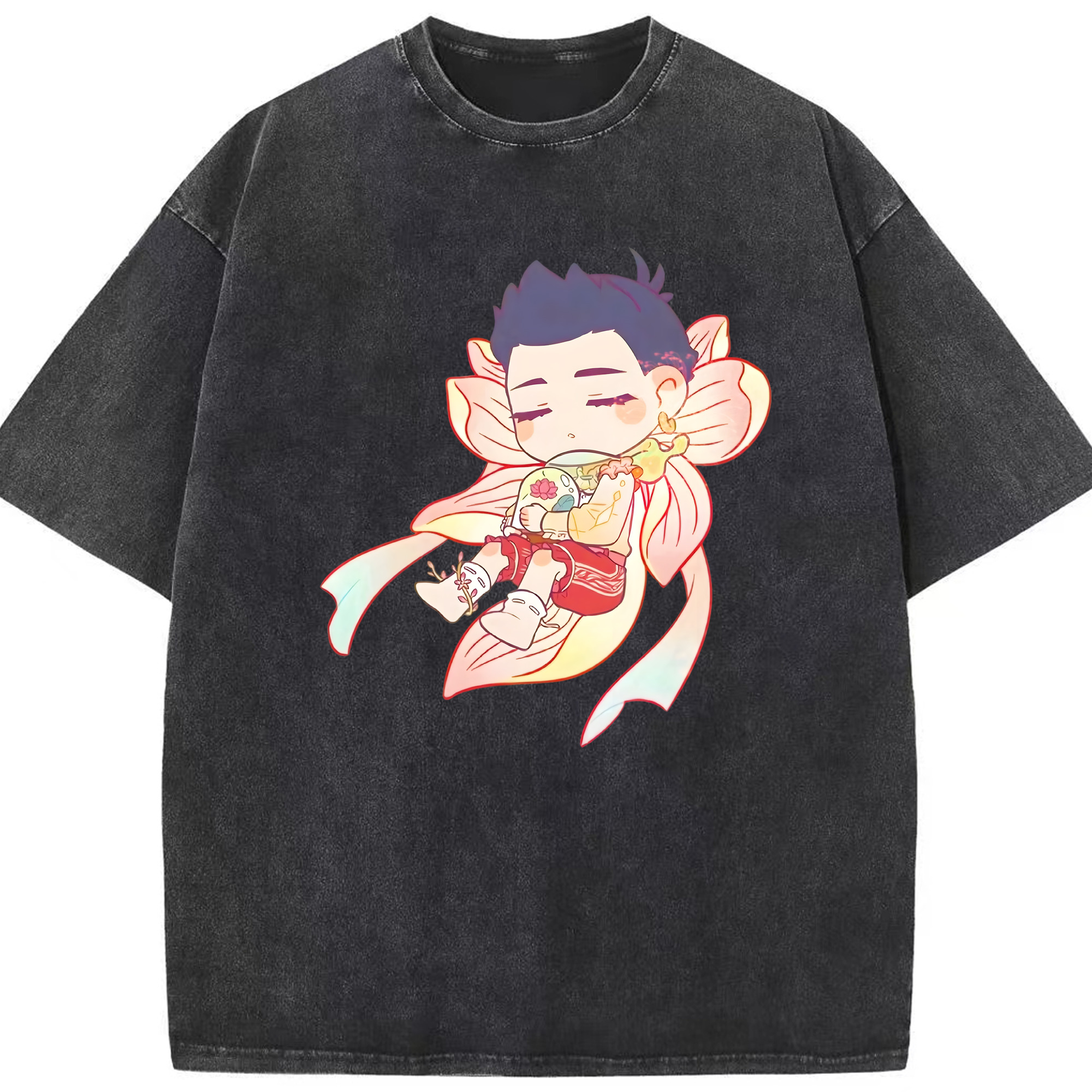 （画像用） Ne Zha 2 ナタ 魔童の大暴れ 綿100% ヴィンテージ風 半袖Tシャツ（フロントプリント）