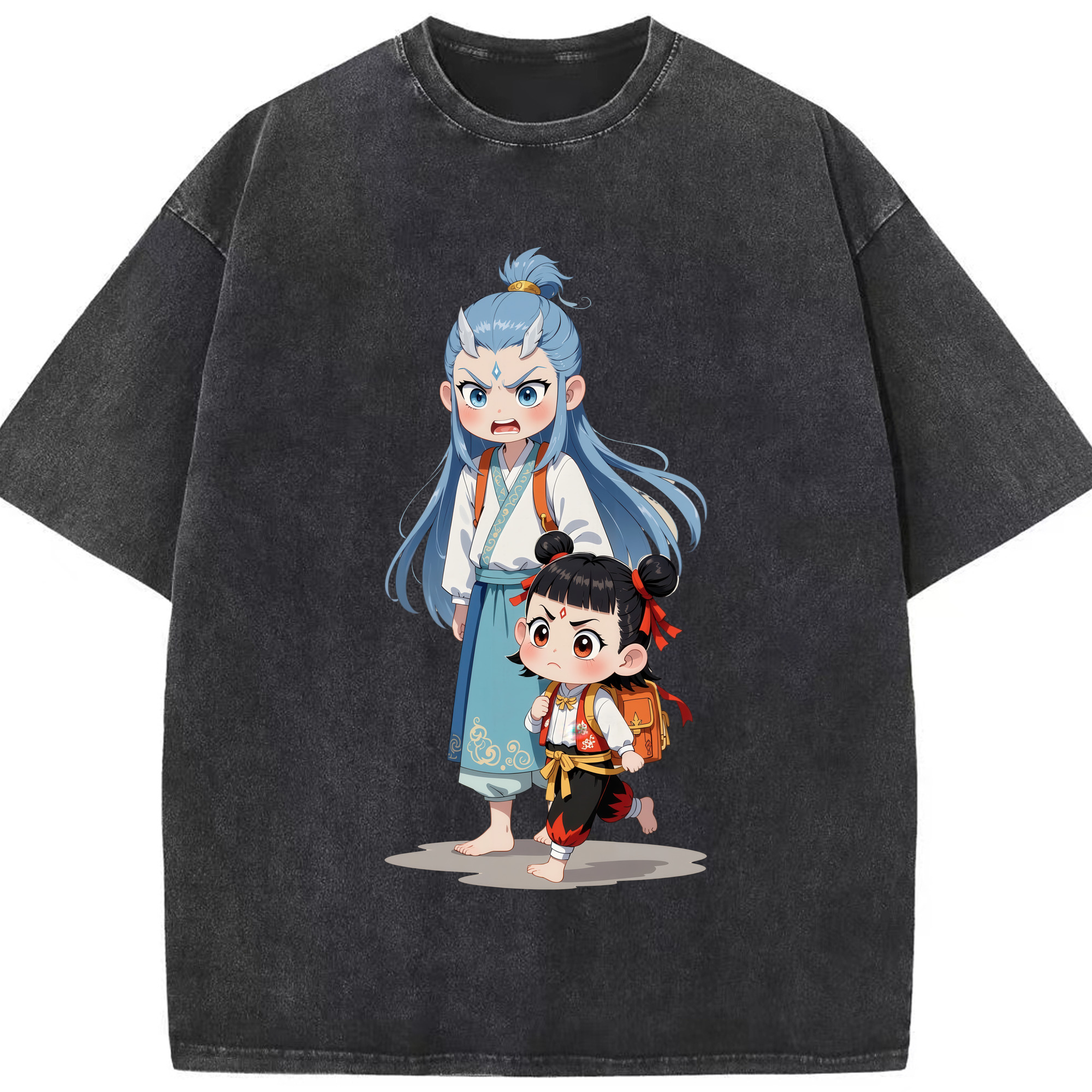（画像用） Ne Zha 2 ナタ 魔童の大暴れ 綿100% ヴィンテージ風 半袖Tシャツ（フロントプリント）