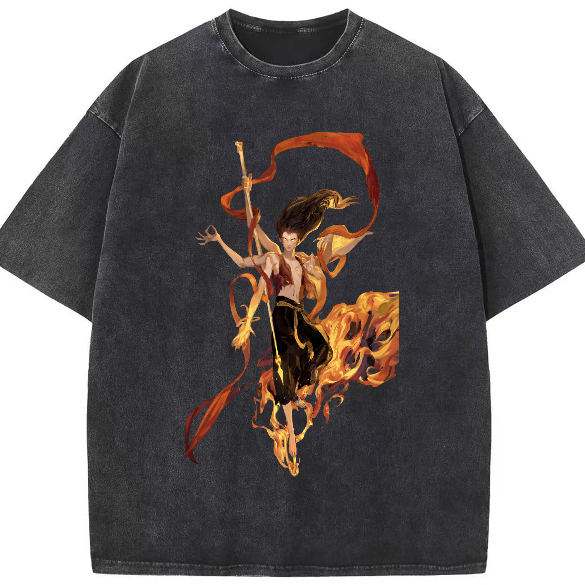 （画像用） Ne Zha 2 ナタ 魔童の大暴れ 綿100% ヴィンテージ風 半袖Tシャツ（フロントプリント）